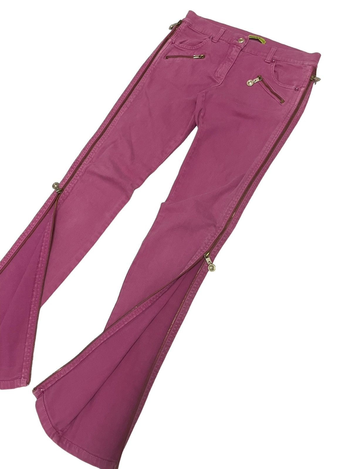 Versace Cross Zip Up Zipper Pink Pants