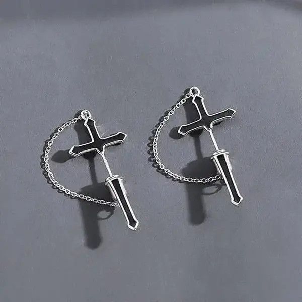 Japanese Brand × Vintage Men's cross earrings with chain Size ONE SIZE - 4 Thumbnail