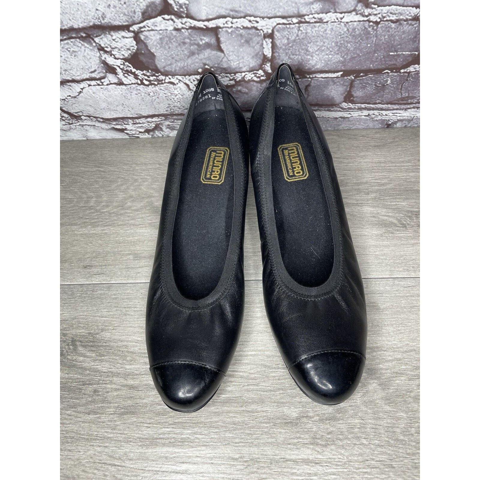 Other Munro American Black Leather Cap Toe Elastic Comfort Heels W Size US 11.5 / IT 41.5 - 4 Thumbnail