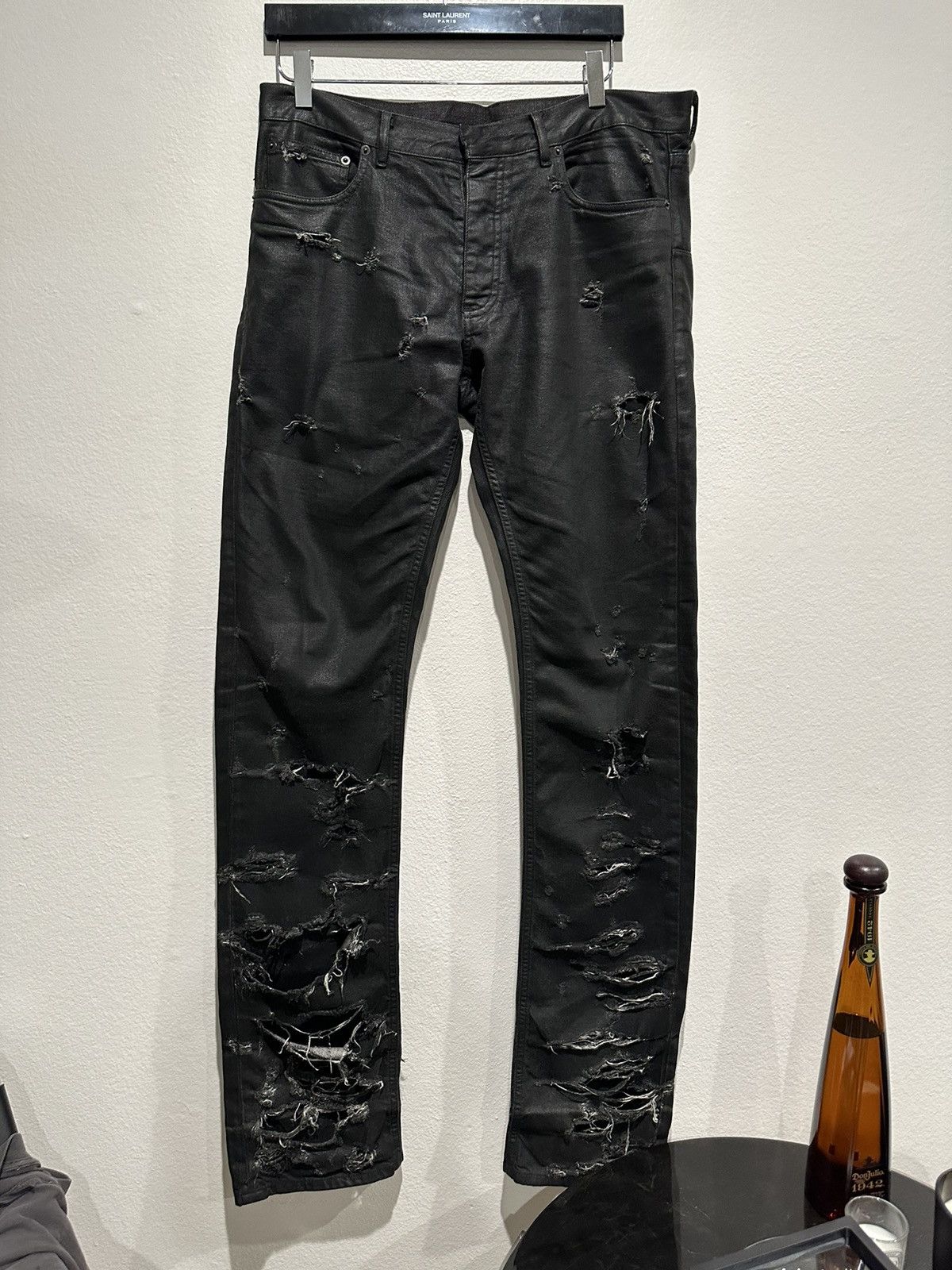 Dior × Hedi Slimane SS04 Strip Distressed Waxed Denim Jeans | Grailed