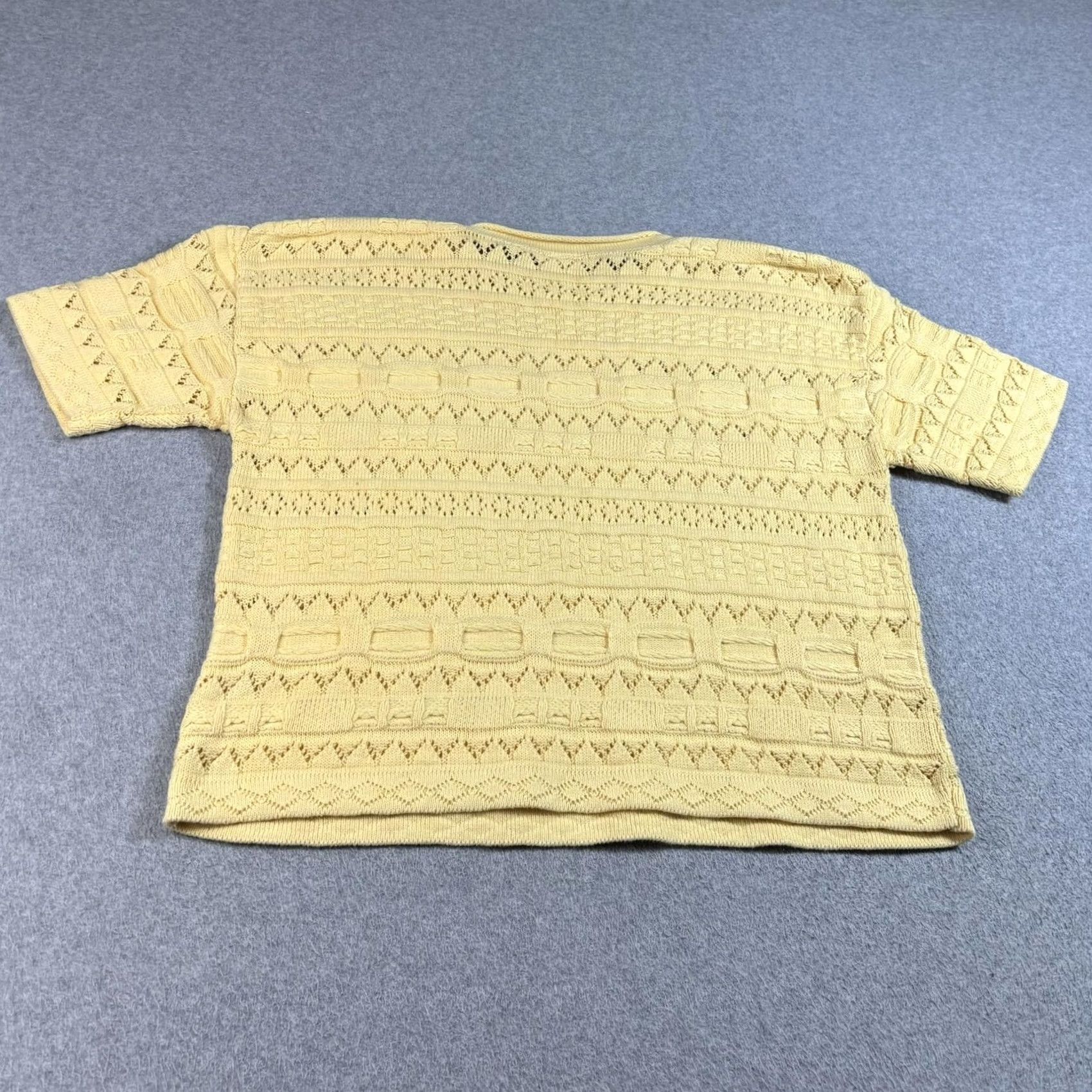 Neiman Marcus VINTAGE Neiman Marcus Sweater Women L Yellow Open-Knit Short Sleeve Lightweight 90s Casual Womens Size L / US 10 / IT 46 - 2 Thumbnail