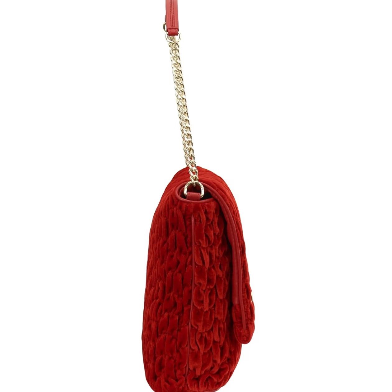 Moschino Love Moschino Womens Red Gathered Velvet Flap Over Shoulder Handbag Size ONE SIZE - 3 Thumbnail