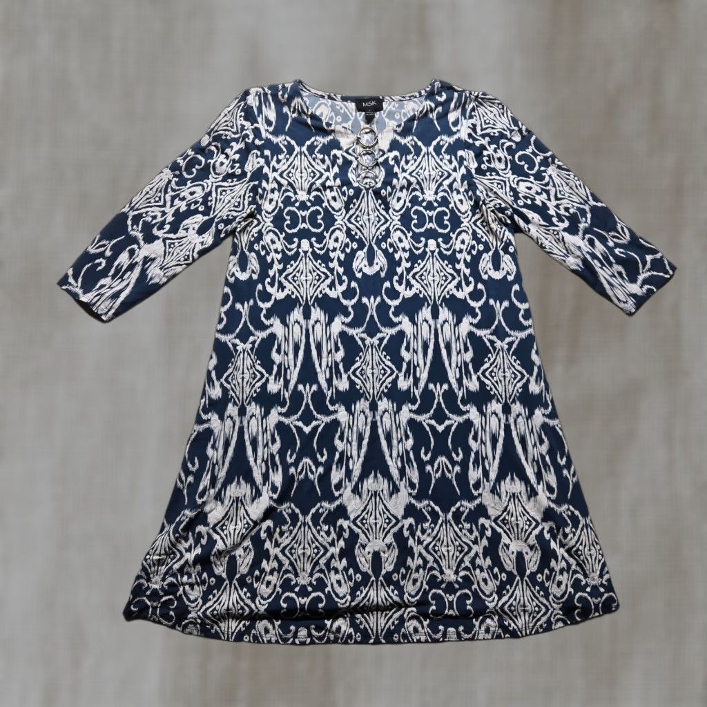 Vintage MSK Blue Shirt Stretch Top V-Neck 3/4 Sleeves Adult Women's Size L Large Size L / US 10 / IT 46 - 1 Thumbnail