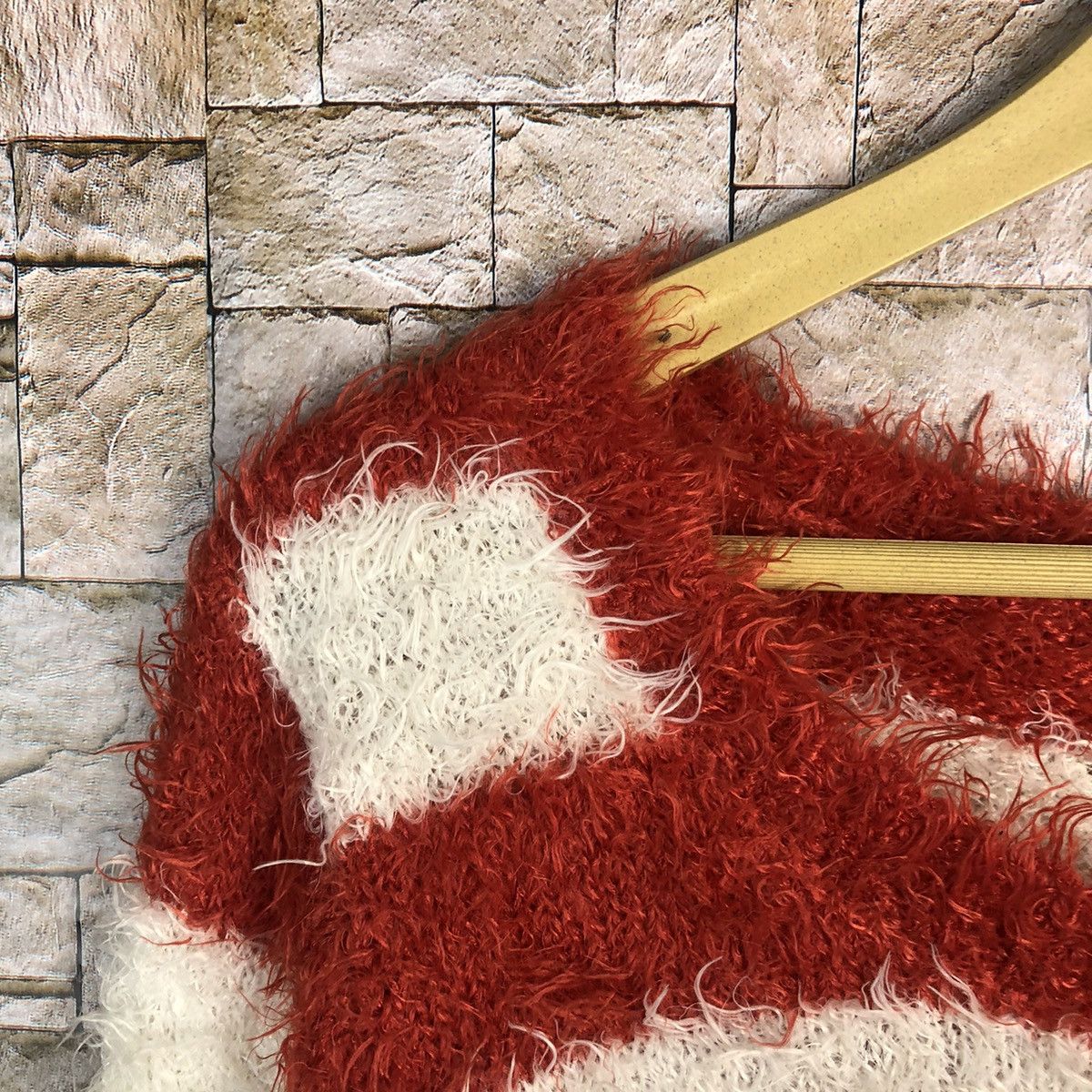 Japanese Brand Japanese Brand Red Stripe fur shaggy mohair Knitwear #A485 Size S / US 4 / IT 40 - 9 Thumbnail