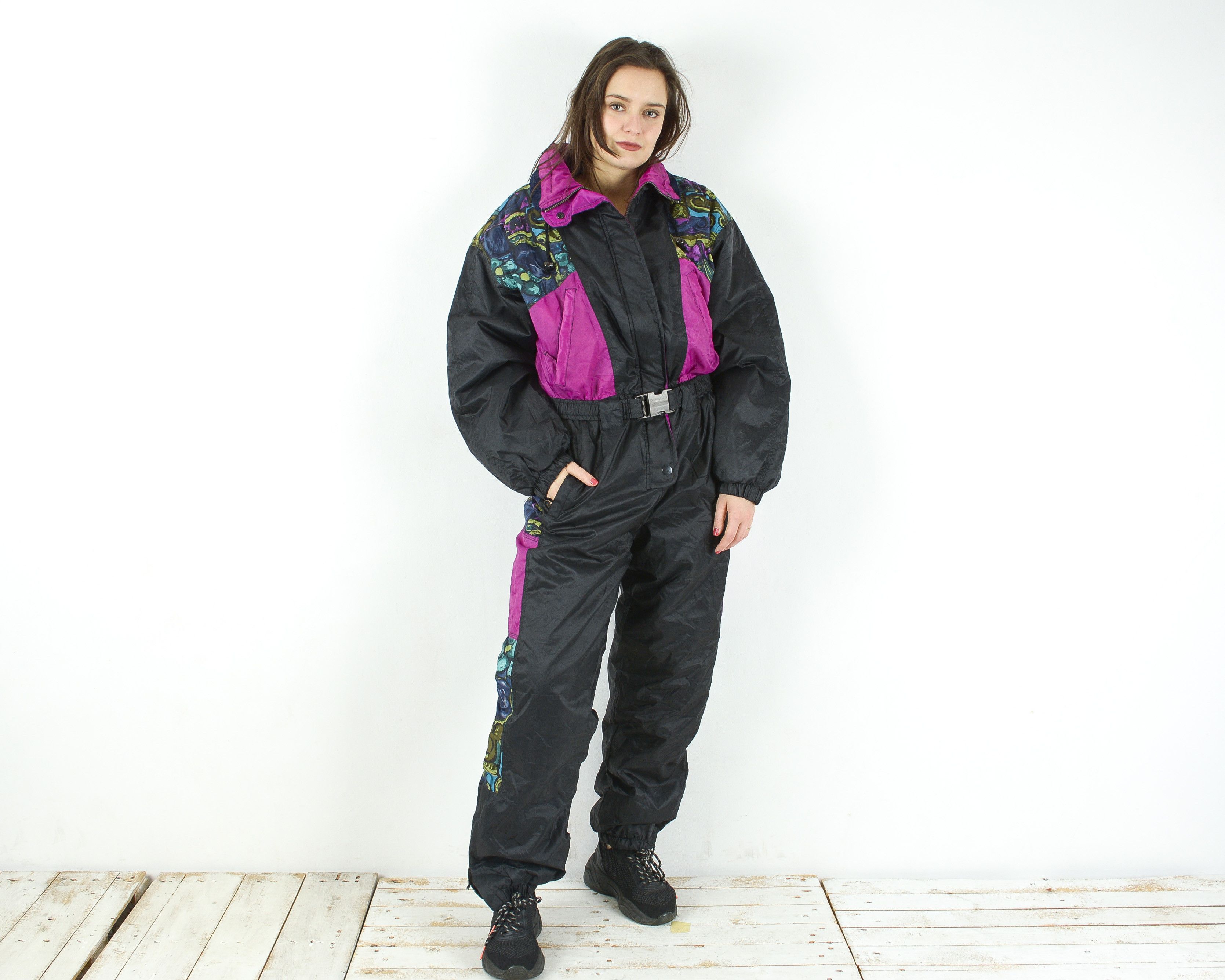 image of Capitano L Ski Suit Belted Jumpsuit Overalls Padded Coverall in Black, Women's (Size 31)