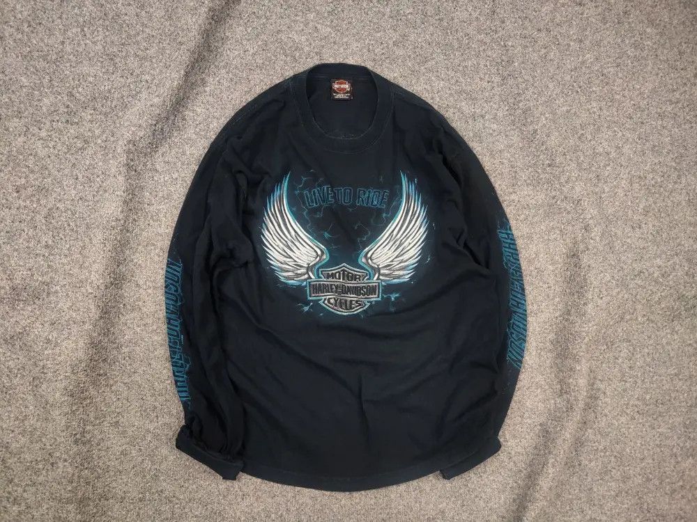 Harley Davidson Vintage Harley Davidson Fire Blue Logo Long sleeve Y2K Style Size US L / EU 52-54 / 3 - 1 Thumbnail