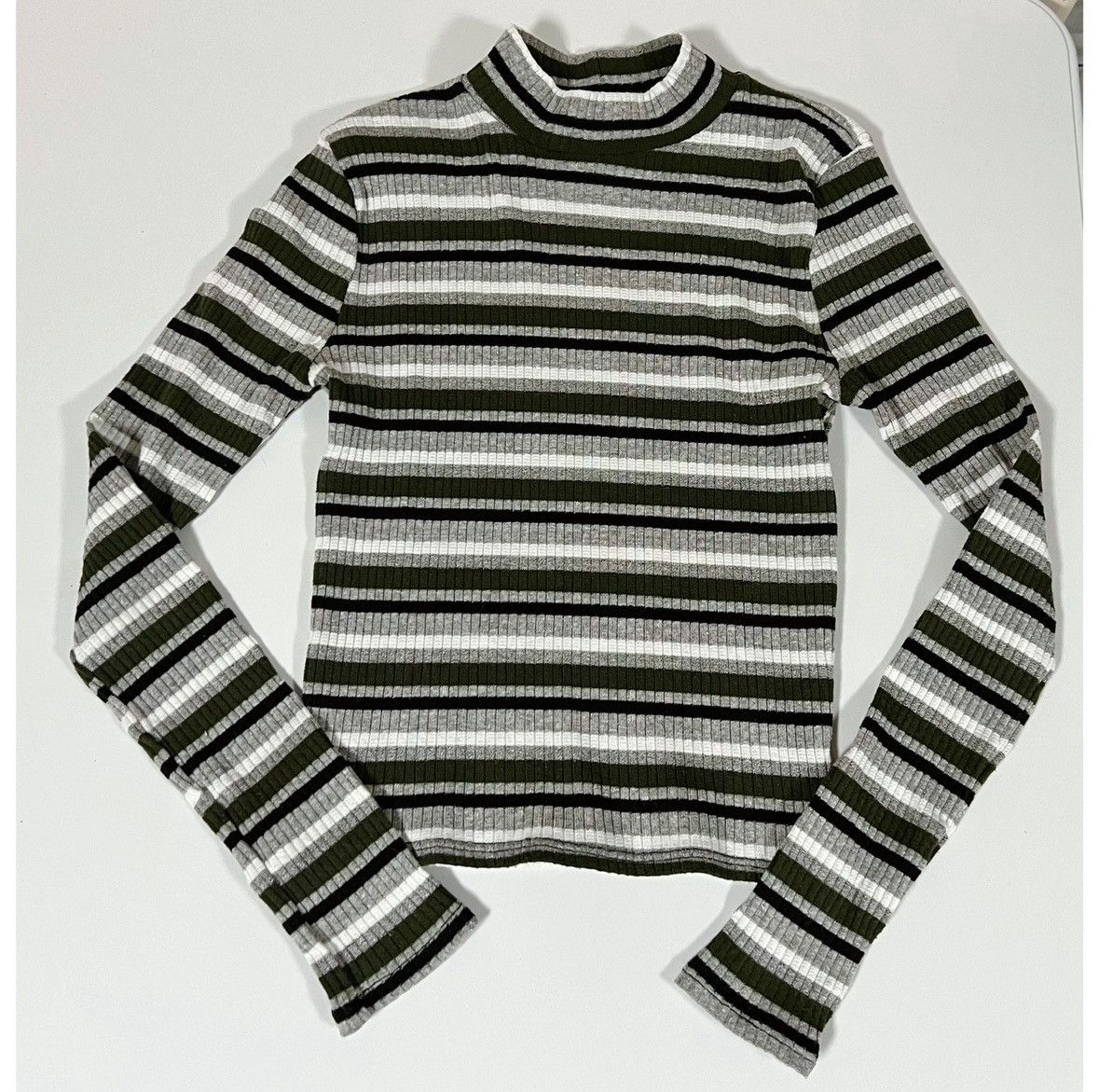 Vintage Olive Striped Long Sleeve Turtleneck Shirt Top Blouse Size S Size S / US 4 / IT 40 - 2 Thumbnail