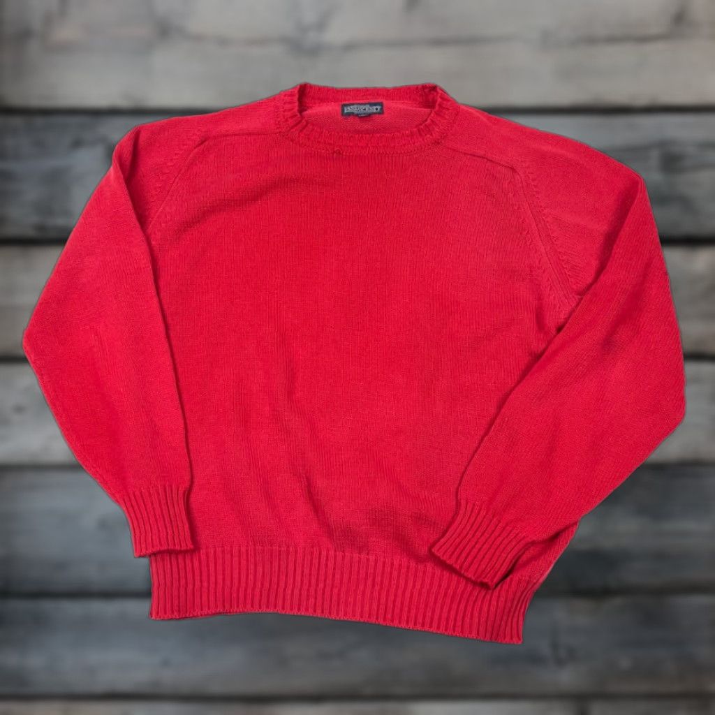 Lands' End VINTAGE Lands' End Red Heavyweight Cotton Sweater Adult Large Crew Neck Preppy Knit 90s Mens Size US L / EU 52-54 / 3 - 1 Thumbnail