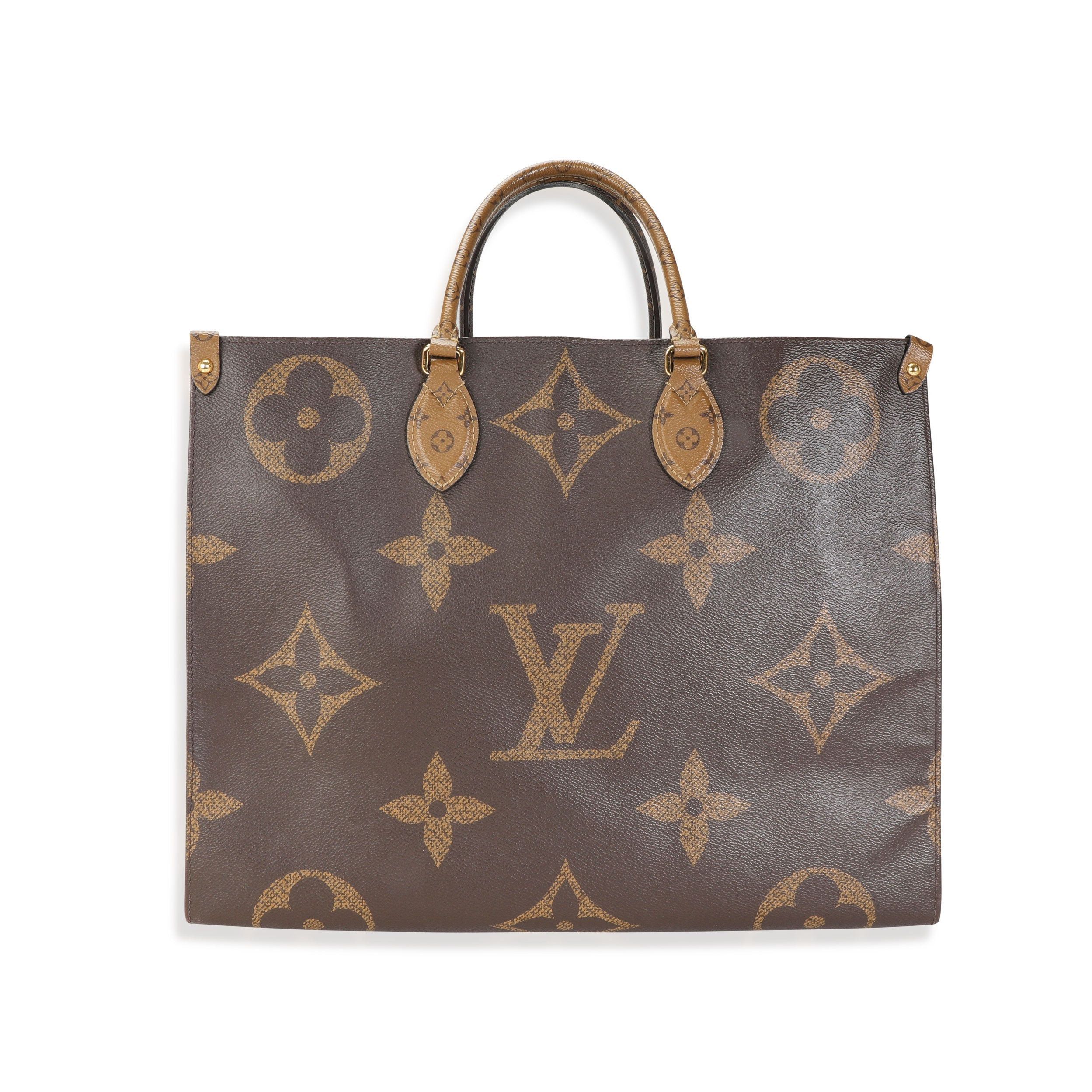 image of Louis Vuitton Monogram & Monogram Reverse Canvas Onthego Gm in Brown, Women's