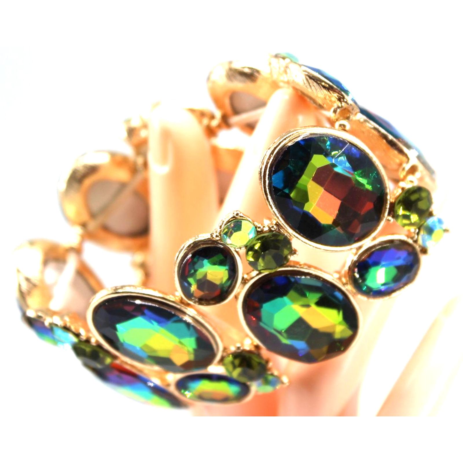 Other Aurora Borealis Large Rhinestone Cuff Bracelet • 1.5" Wide Size ONE SIZE - 1 Thumbnail