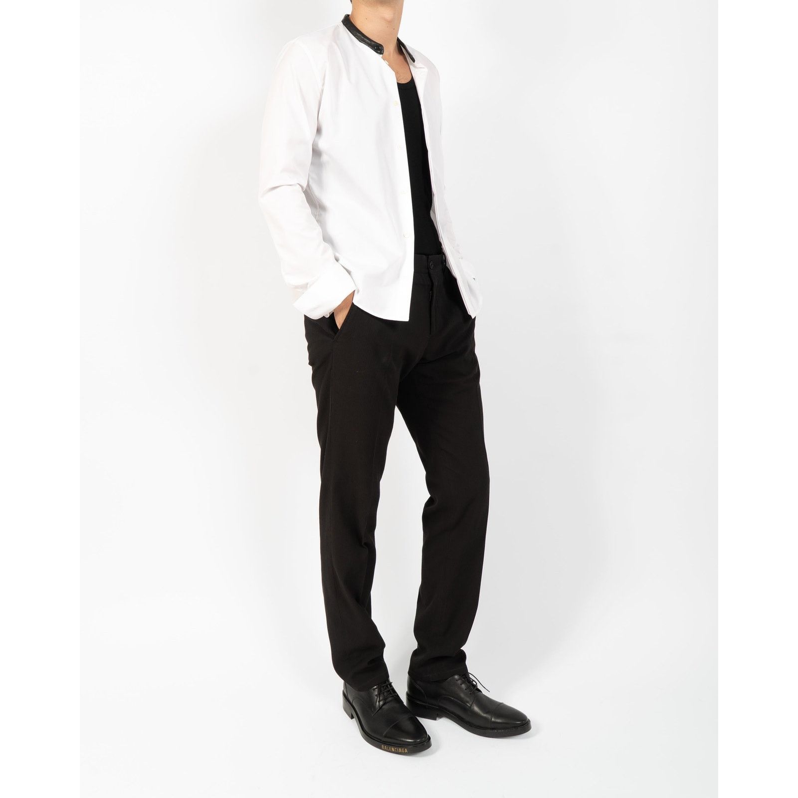 Haider Ackermann FW20 Leather Collar Mao Shirt in White Cotton Size US S / EU 44-46 / 1 - 7 Thumbnail