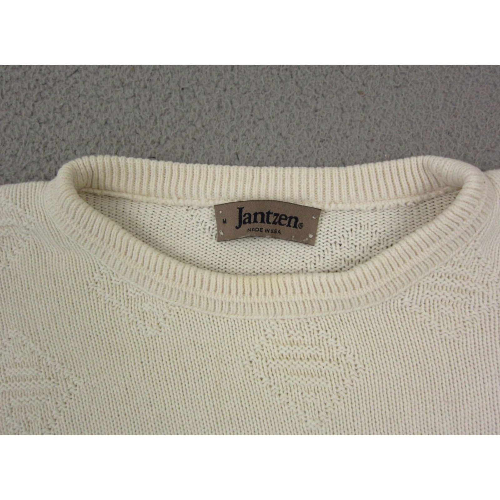 Jantzen VINTAGE Jantzen Sweater Mens Regular Medium Beige Knit Crew Neck pullover 80s 90s Outdoor All Seasons Size US L / EU 52-54 / 3 - 3 Thumbnail