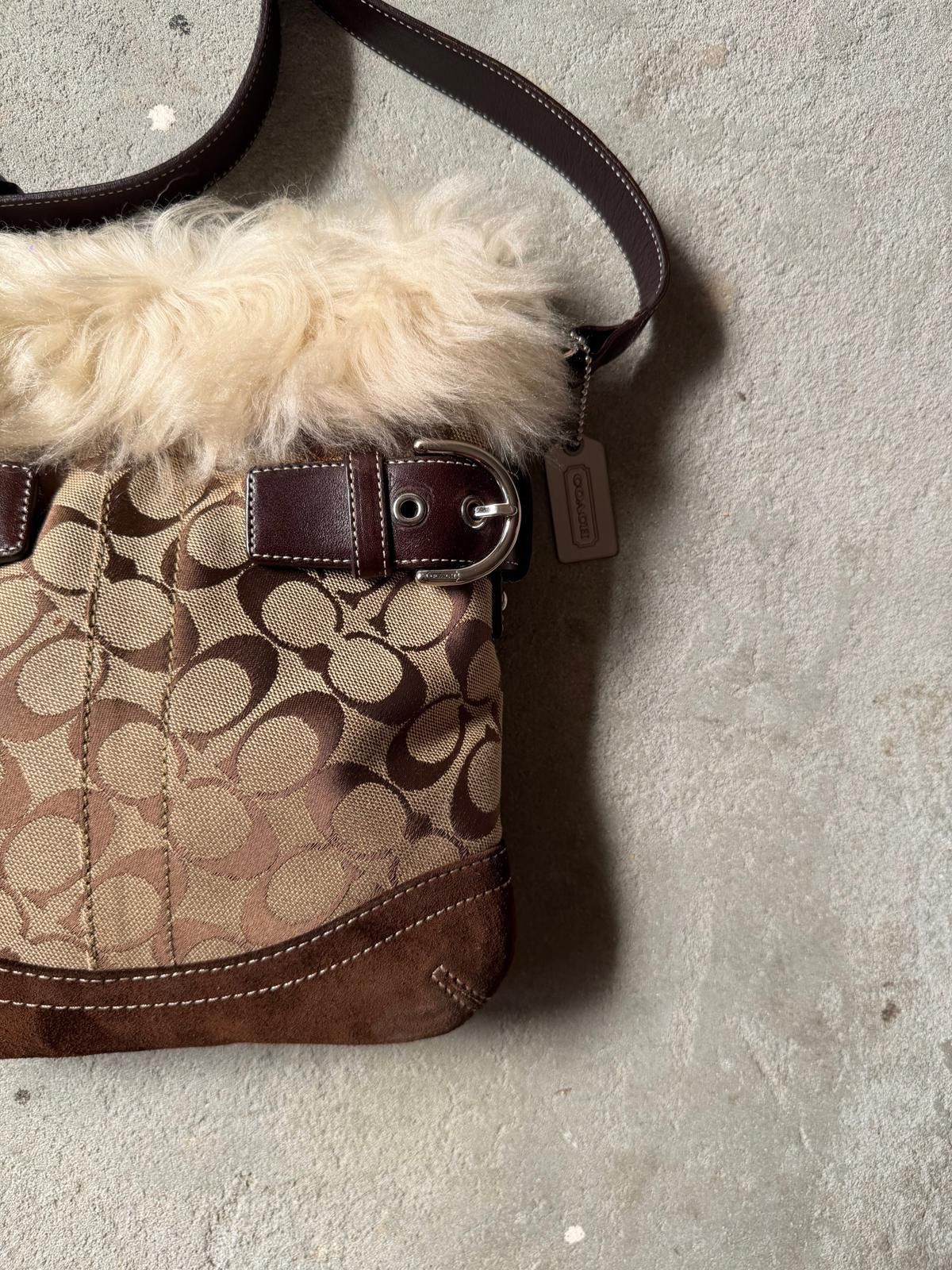 Coach Coach Signature Shearling Fur Shoulder Bag Beige/Brown Size ONE SIZE - 4 Thumbnail