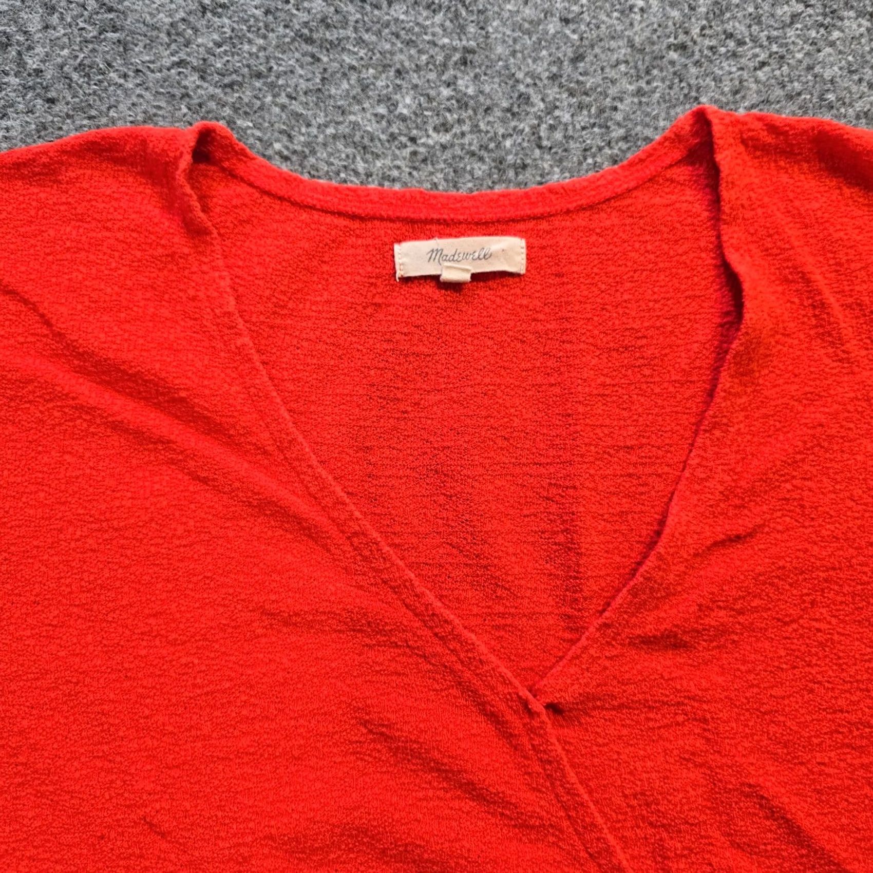 Madewell Madewell Top Womens Size Medium Orange Faux Wrap Textured V Neck Cropped Casual Shirt Blouse Knit Short Sleeve Regular Mens? Size M / US 6-8 / IT 42-44 - 2 Thumbnail