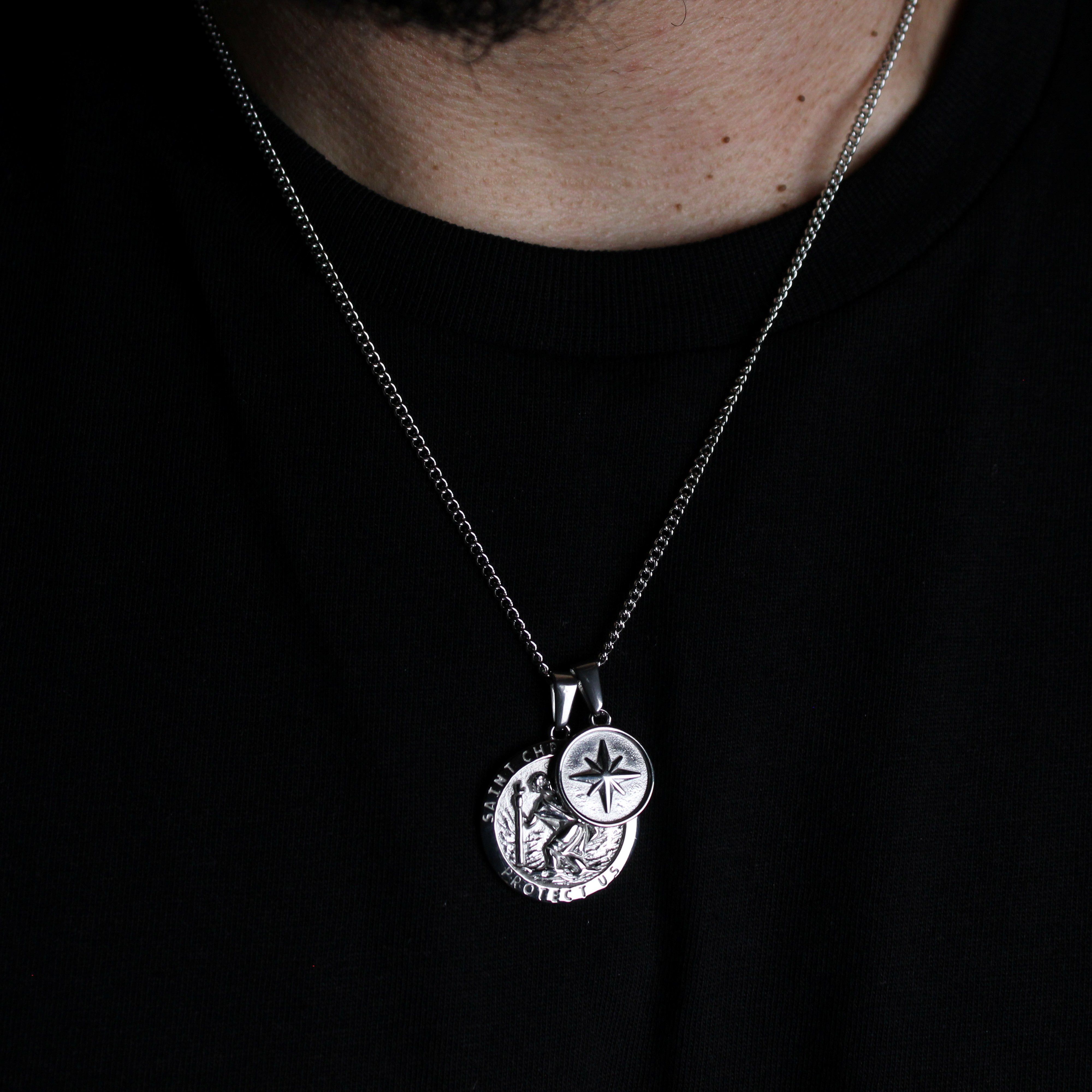 Jewelry Silver Saint Christopher Pendant Necklace Set Size ONE SIZE - 2 Thumbnail