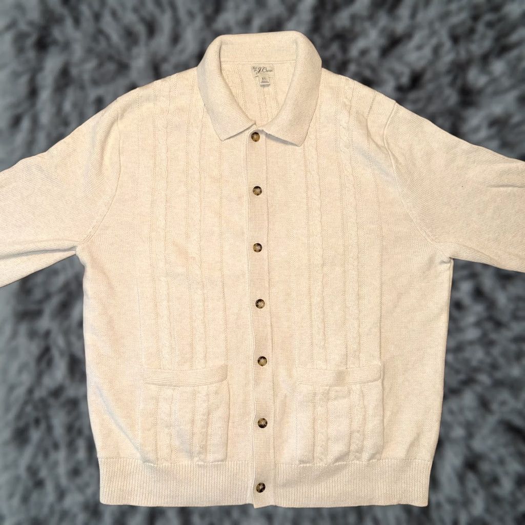Vintage J Crew Sweater Cardigan Men XL Ivory Heritage Cotton Cable Knit Collared Classic Size US XL / EU 56 / 4 - 1 Thumbnail