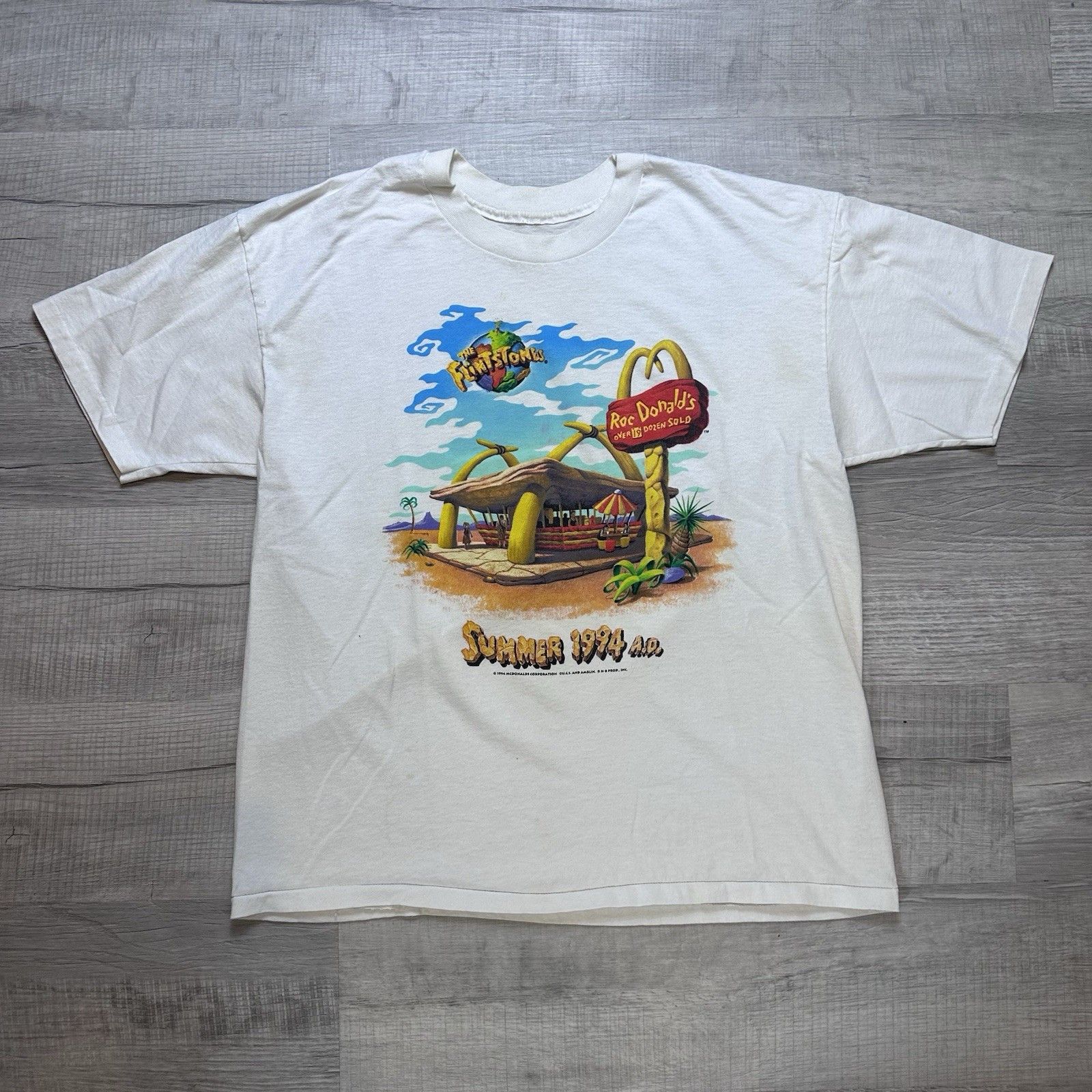 Vintage 1994 The Flintstone RocDonald's McDonalds Movie Promo Tee XL Size US XL / EU 56 / 4 - 1 Thumbnail