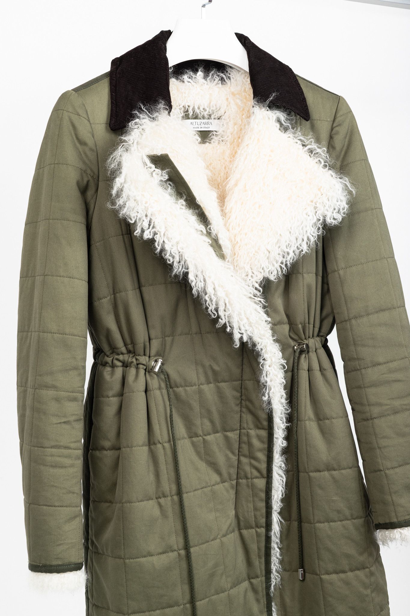 Altuzarra Altuzarra PF/15 Green Cotton Quilted Lamb-Fur Coat Size M / US 6-8 / IT 42-44 - 3 Thumbnail