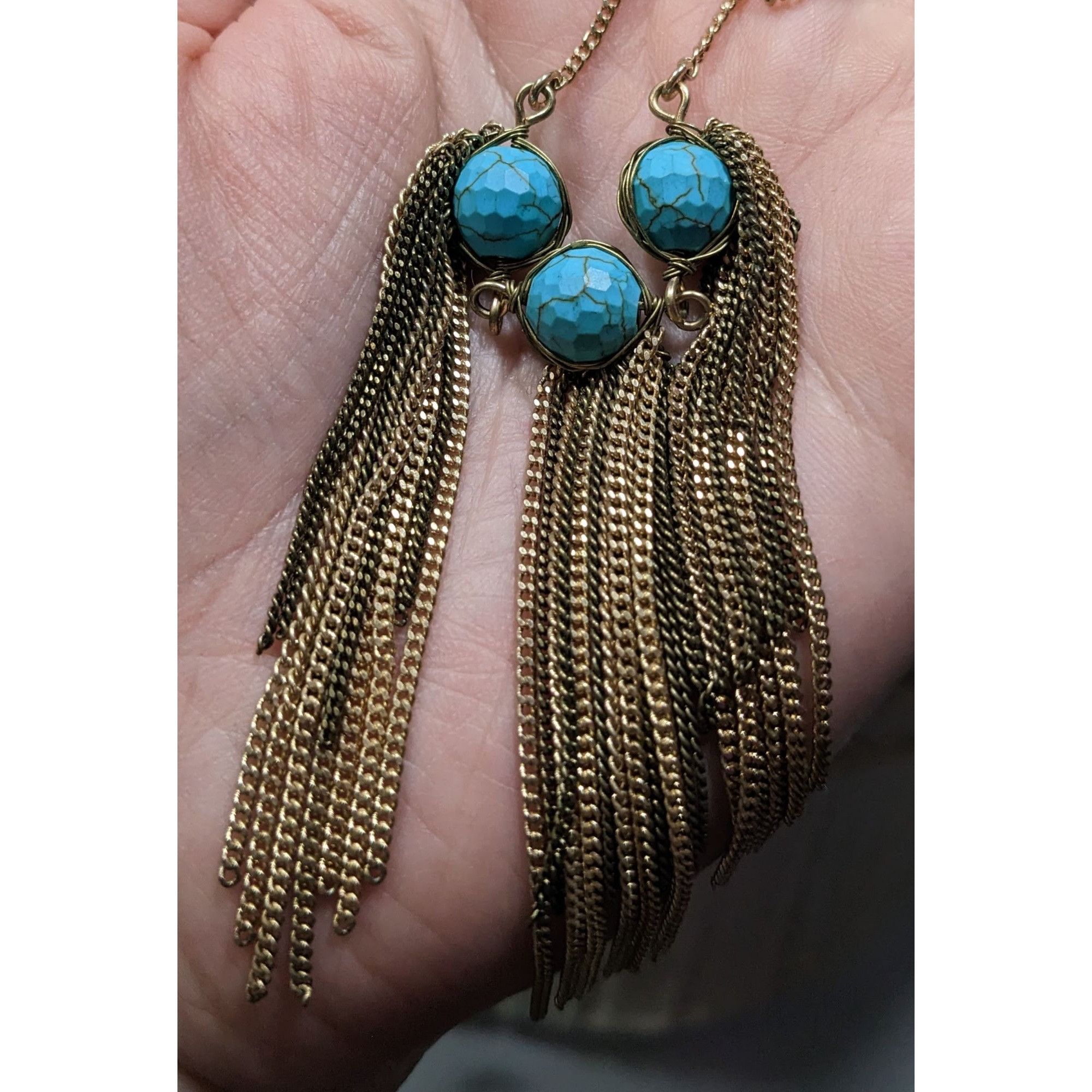 Other Vintage Handmade Turquoise Bohemian Chain Tassel Necklace Wi Size ONE SIZE - 5 Thumbnail
