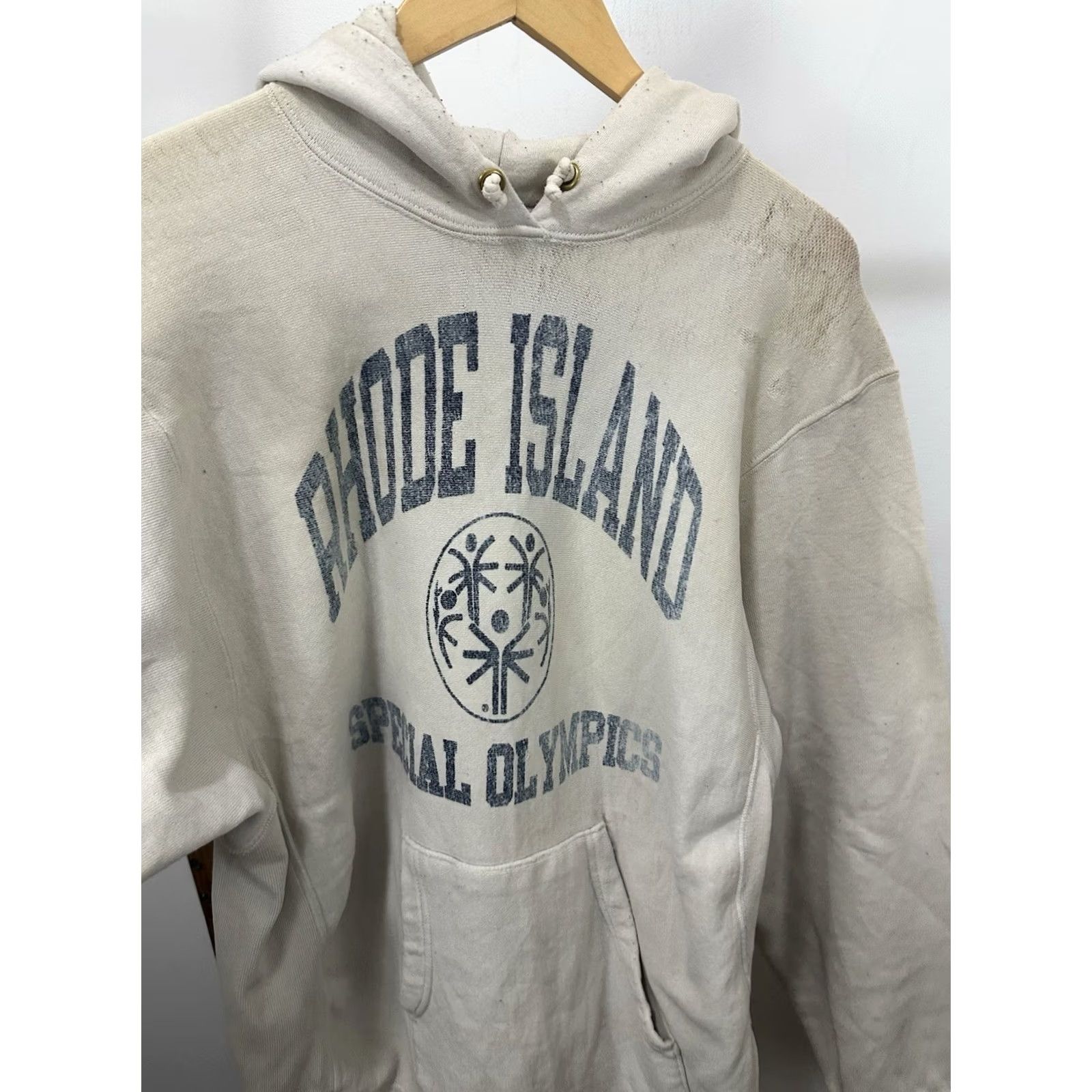 RHODE VTG Rhode Island Special Olympics Thrashed Distressed Worn Weave Hoodie XL Mens Ivory Pullover Grunge THRASHED DISTRESSED WORN threadbare thin 90s Size US XL / EU 56 / 4 - 3 Thumbnail