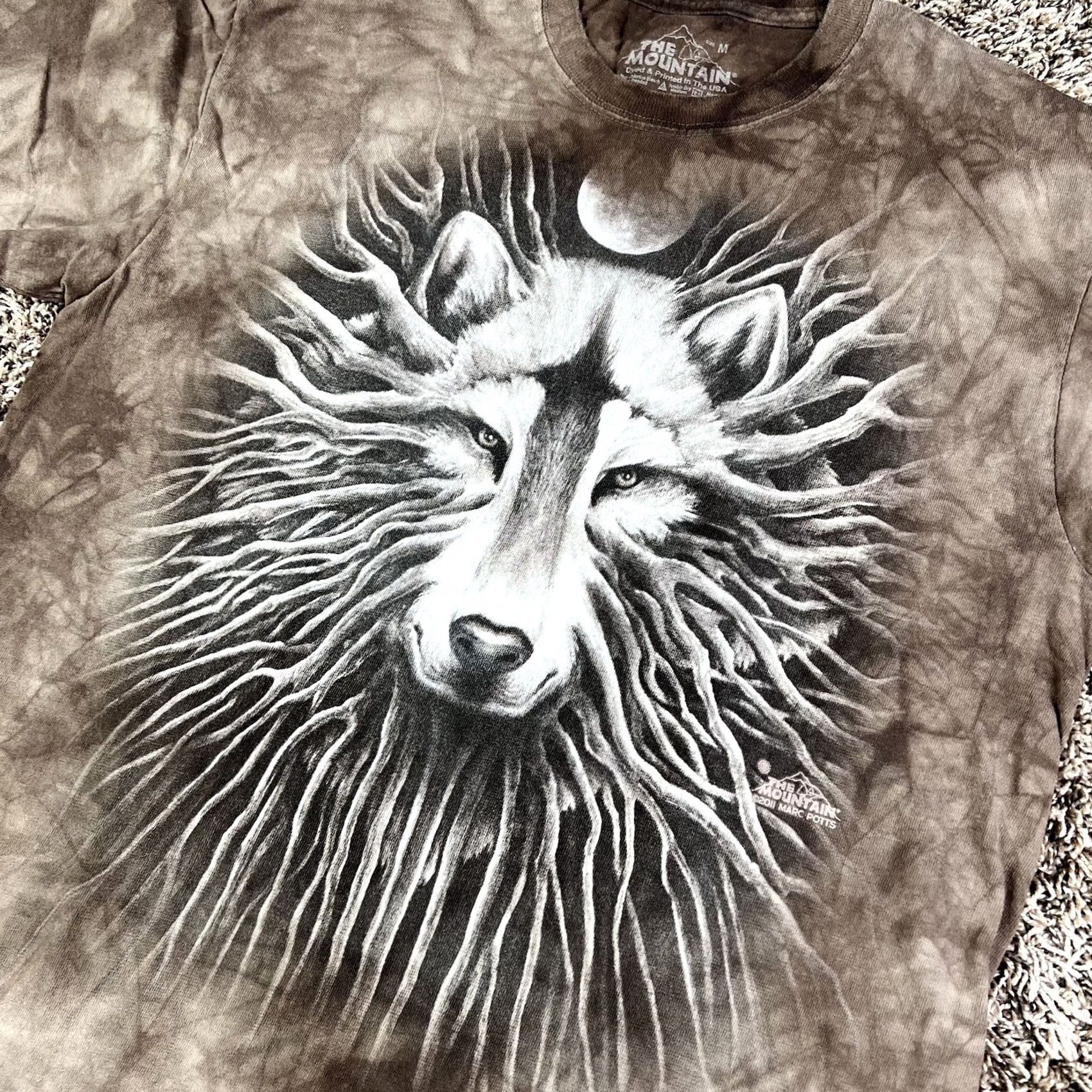 The Mountain The Mountain Wolf Moon Graphic T-Shirt Medium Tie-Dye Brown Big Graphic Print S/M Unisex Adults Mens Womens Size US M / EU 48-50 / 2 - 4 Thumbnail