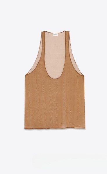 Saint Laurent Paris o1s1wg111124 776304 Tank Top in Silk Muslin in Camel Size US S / EU 44-46 / 1 - 1 Thumbnail