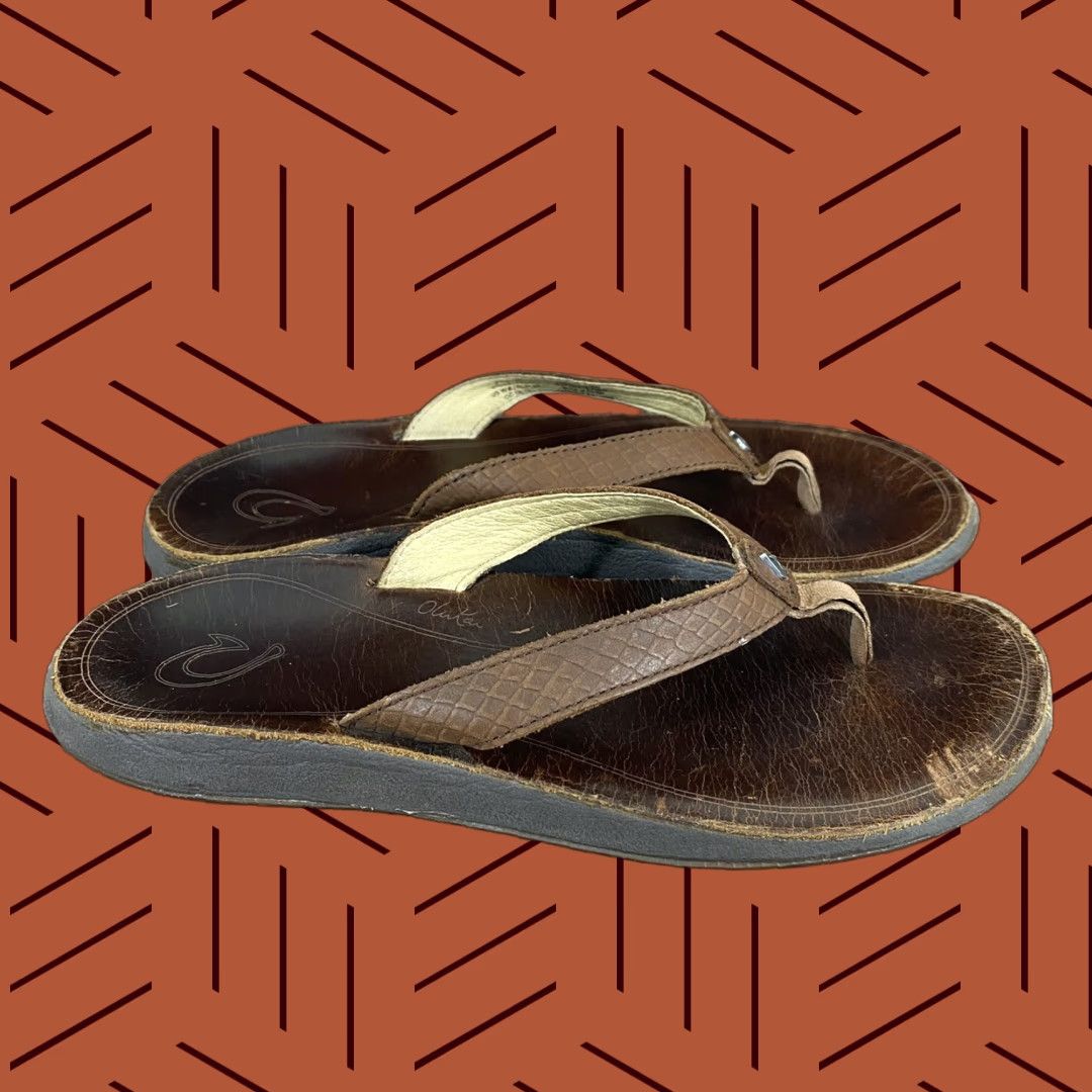 Olukai Olukai PUA Leather Flip Flop Womens US 8 EU 38 Sandals Brown Slip On Flat Beach Size US 8 / IT 38 - 1 Thumbnail