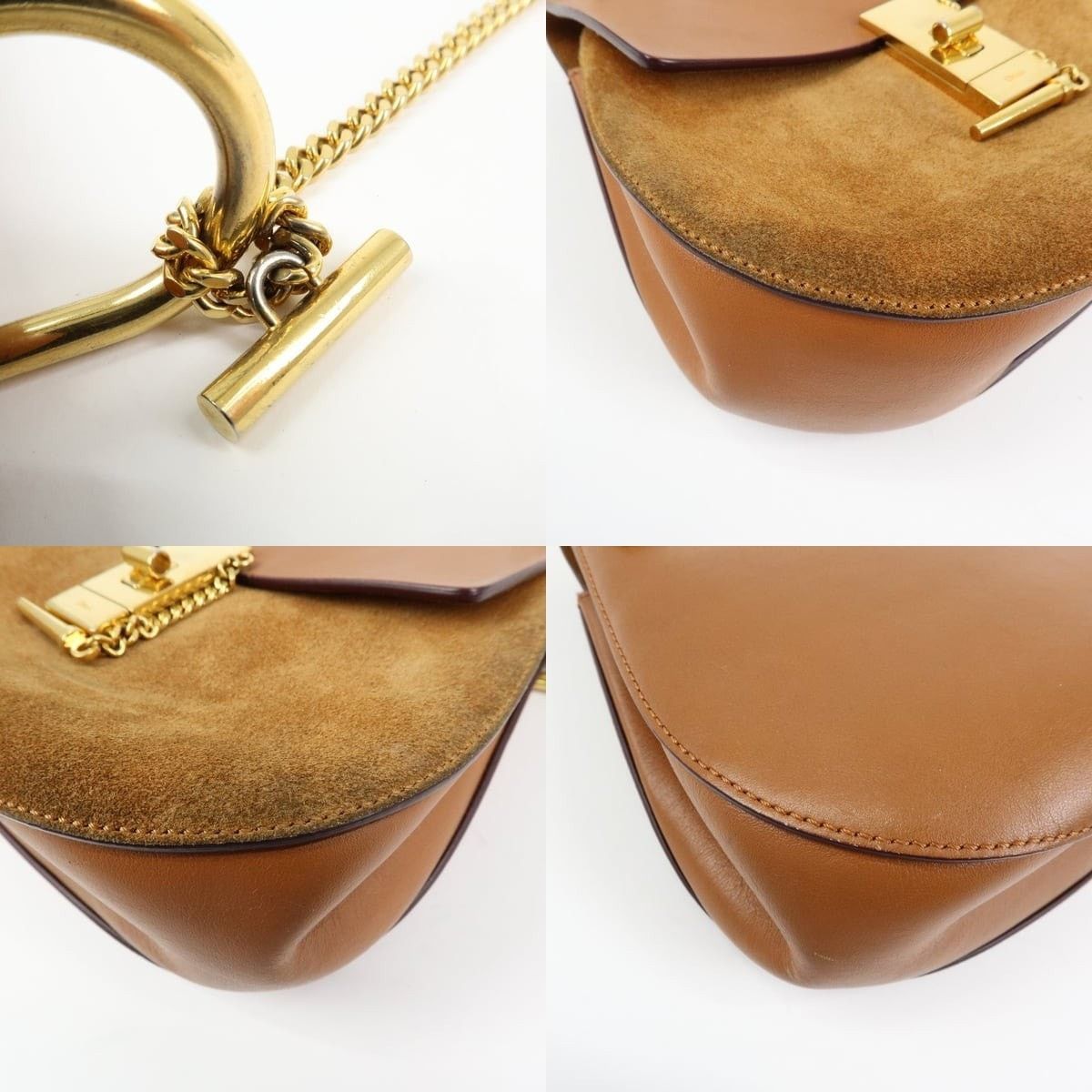 Chloe Chloe Drew Leather & Suede Shoulder Bag Tan Size ONE SIZE - 4 Thumbnail