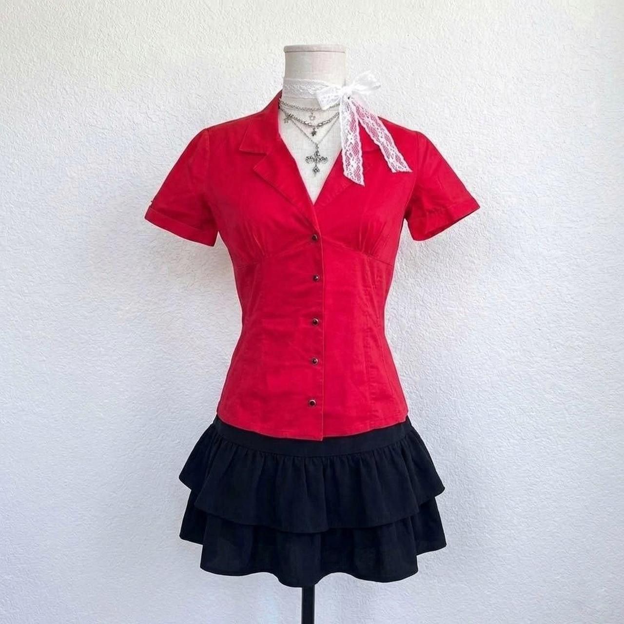Japanese Brand Y2k fitted red collared blouse, snaps closure, slim, 00s Size M / US 6-8 / IT 42-44 - 1 Thumbnail