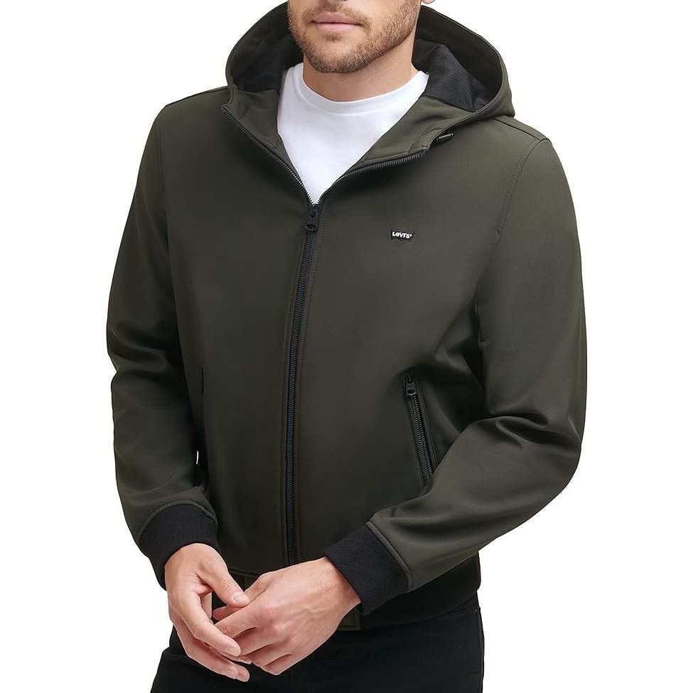 image of Levis Levi's Olive Softshell Water Resistant Men's Bomber Size Sm in Green