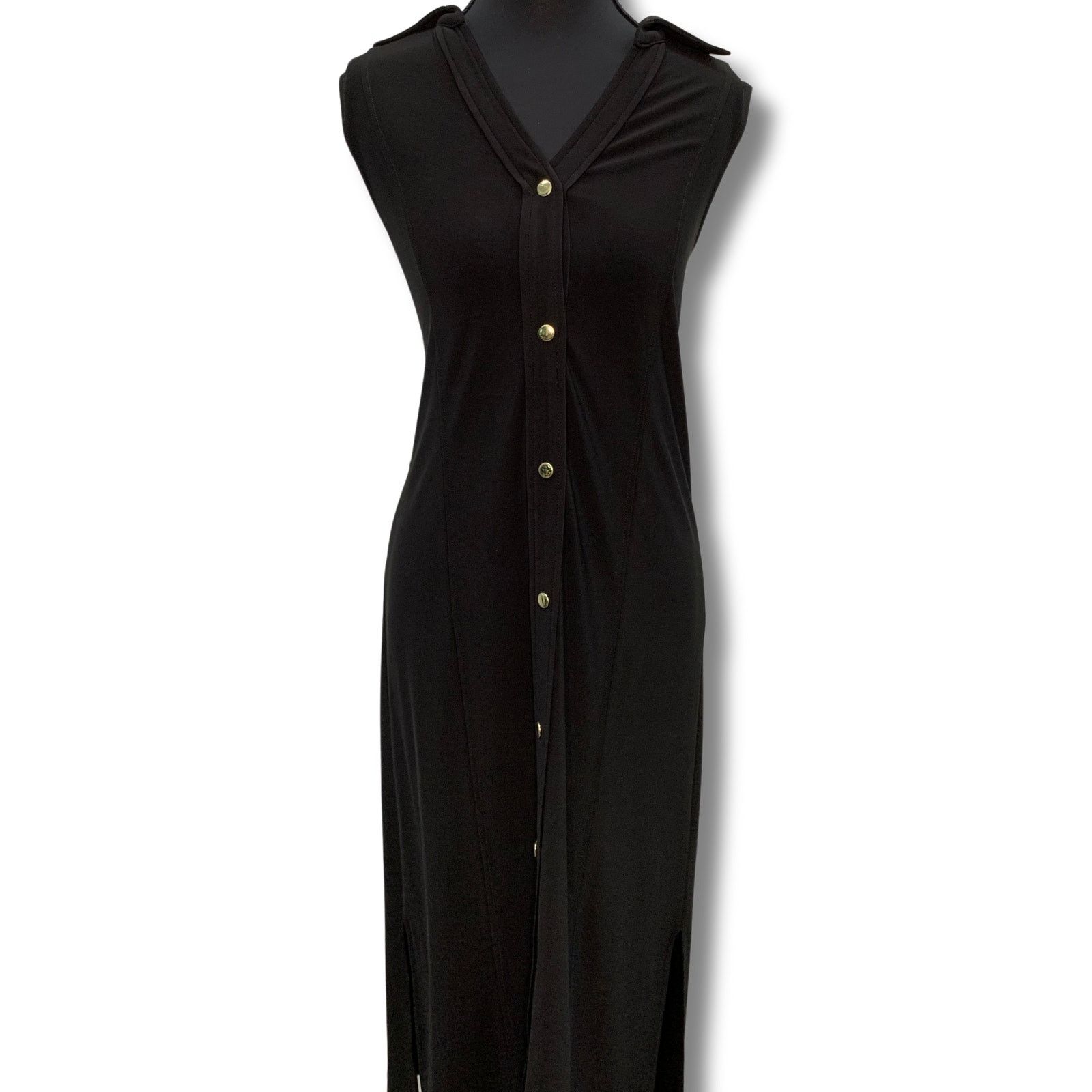 Anne Klein Anne Klein Black Sleeveless V-Neck Collared Shirt Dress Size M / US 6-8 / IT 42-44 - 1 Thumbnail