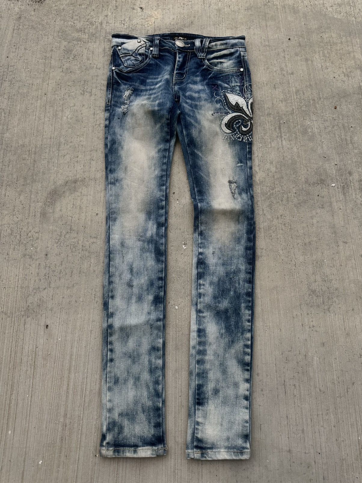 Japanese Brand 2000s Maraxia embroidery skinny wash jeans Size 26" / US 2 / IT 38 - 1 Thumbnail