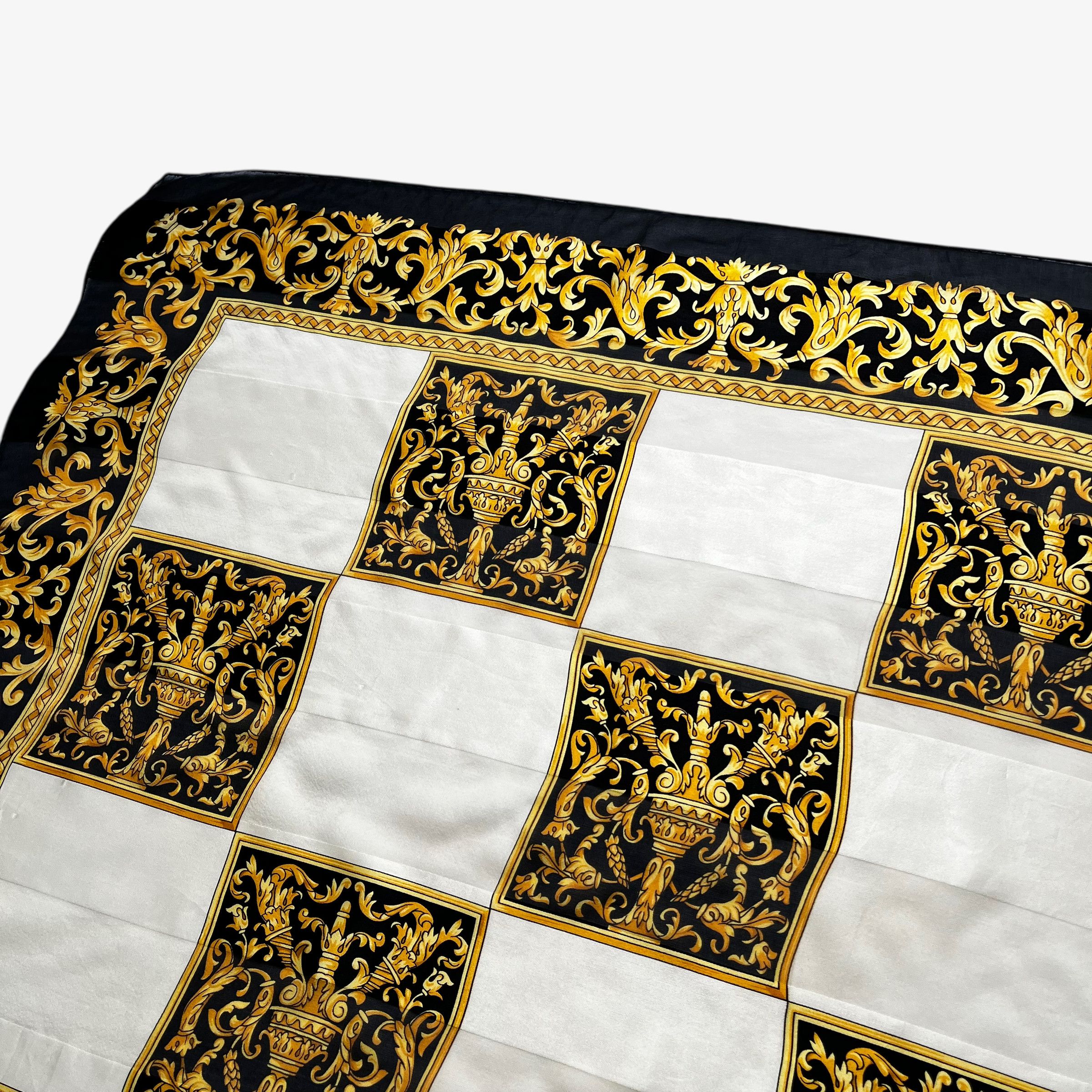 Paolo Gucci Vintage 80s Paolo Gucci Baroque Checkered Print Silk Scarf Size ONE SIZE - 5 Thumbnail