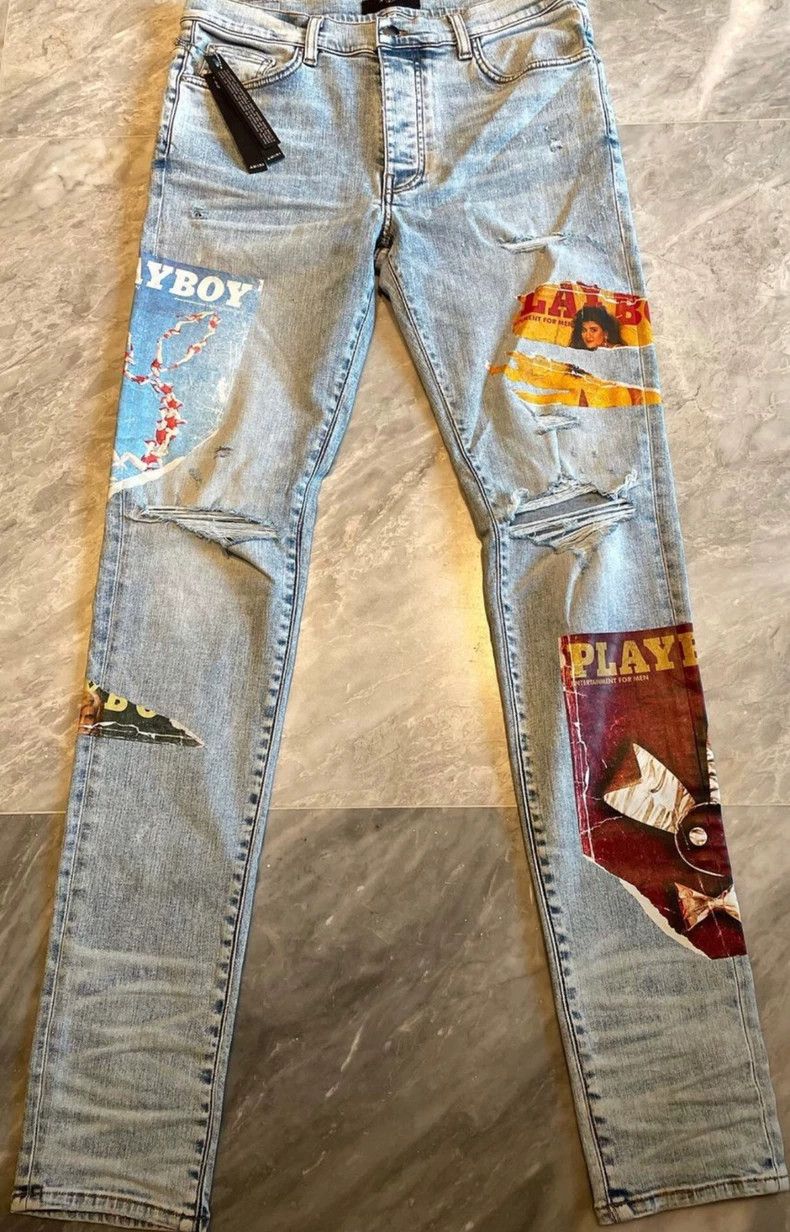 Amiri Amiri 21aw Playboy joint spliced blue denim pants Size US 34 / EU 50 - 1 Thumbnail
