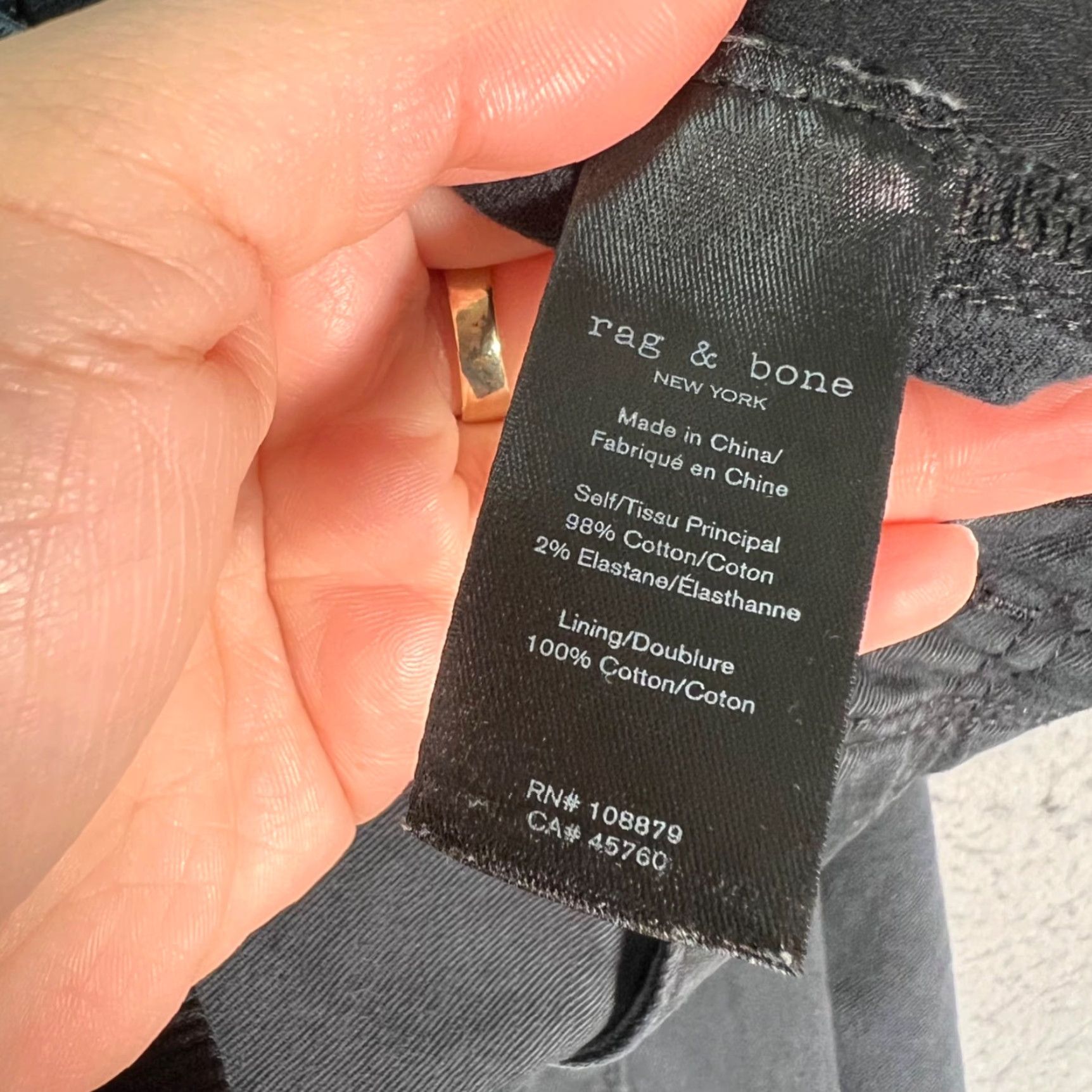 Rag & Bone rag & bone Mens Size 33 Black Tapered Pants Cotton Elastane Adjustable Waist Chino Front Flat Rise Mid 10-12in Inseam 30in Casual Slim Fits Mens Size US 33 - 4 Thumbnail