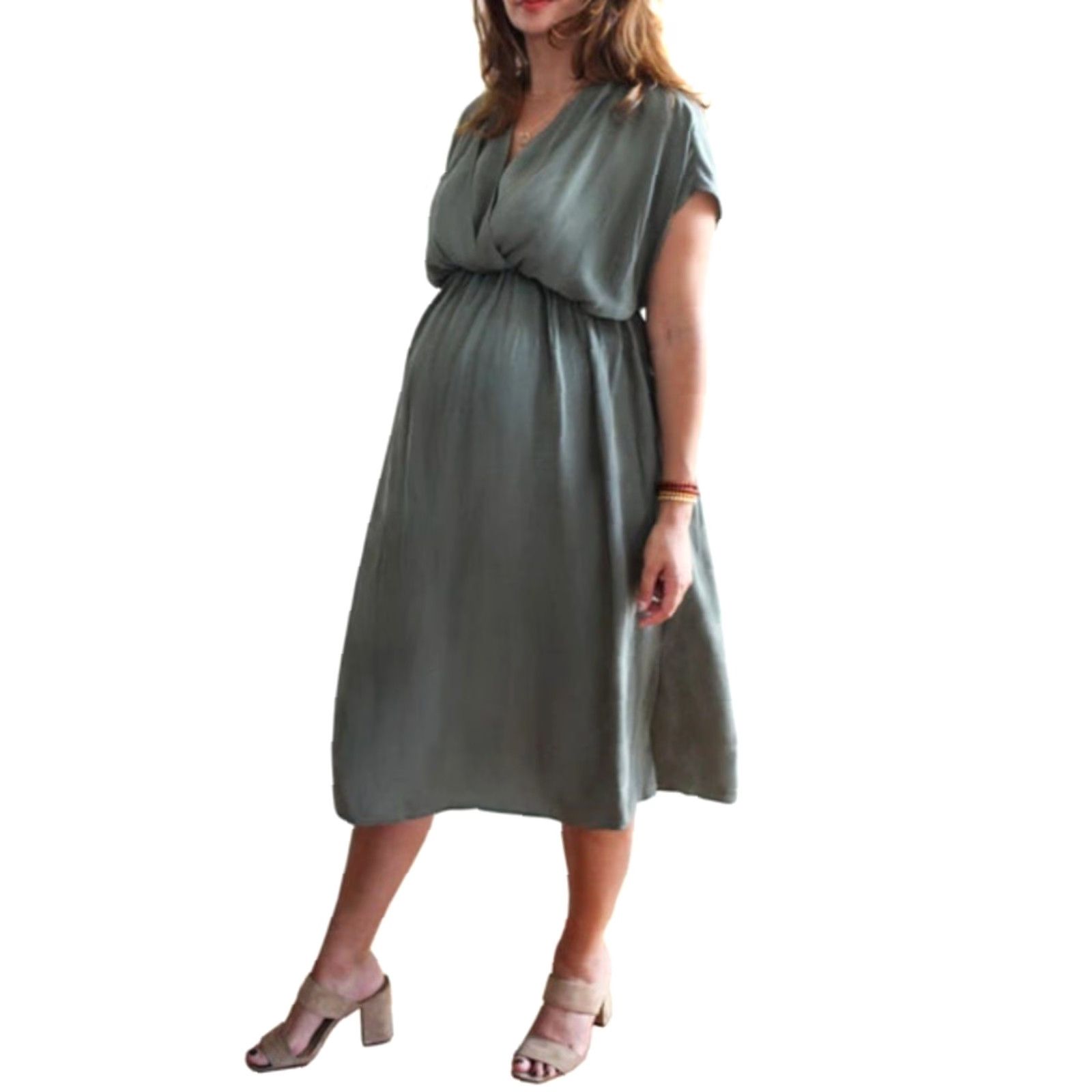 George Emilia George Maternity Dress Green Short Sleeve Midi Womens Size S Size 28" / US 6 / IT 42 - 2 Thumbnail