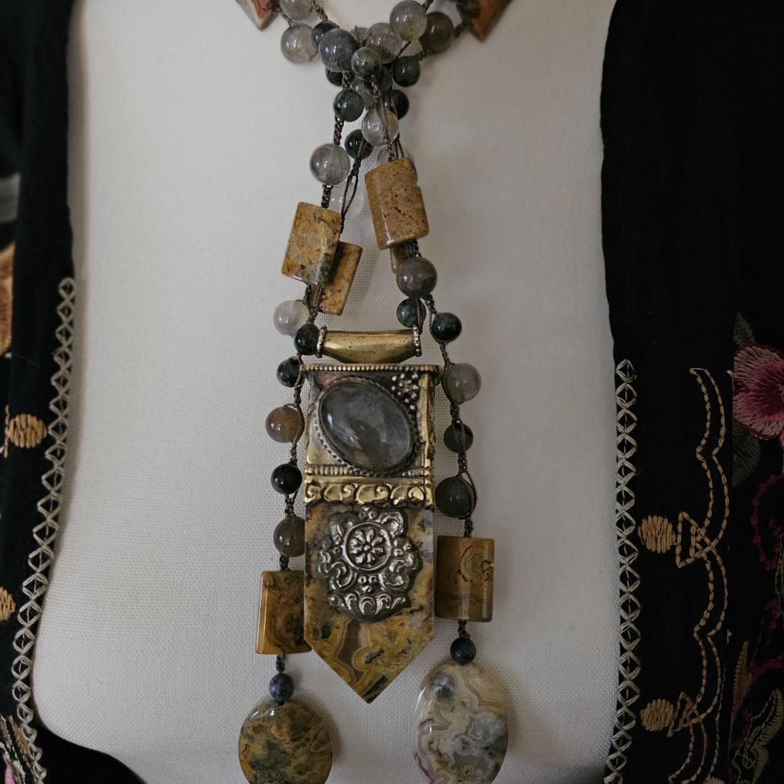 Designer Handmade Labadorite, Smokey Quartz Lariat Style Necklace Size ONE SIZE - 1 Thumbnail