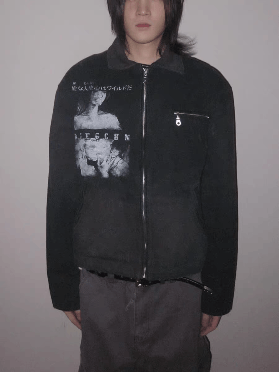 Designer Unisex utility washed faded punk grunge work jacket Size US L / EU 52-54 / 3 - 8 Thumbnail