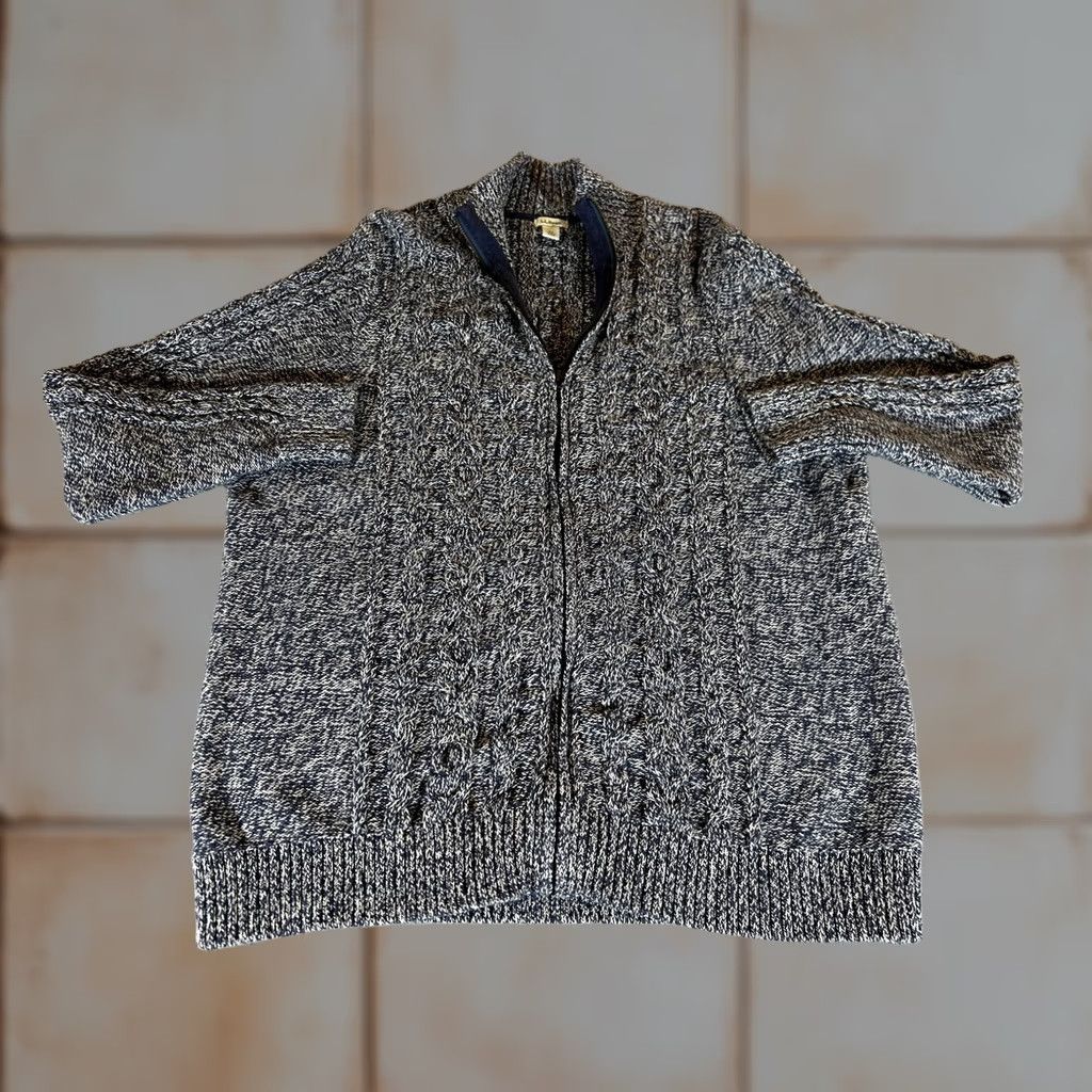 Vintage LL Bean Sweater Womens 3X Plus Blue Full Zip Cable Knit Cardigan Cotton Jacket Size XXL / US 16-18 / IT 52-54 - 1 Thumbnail