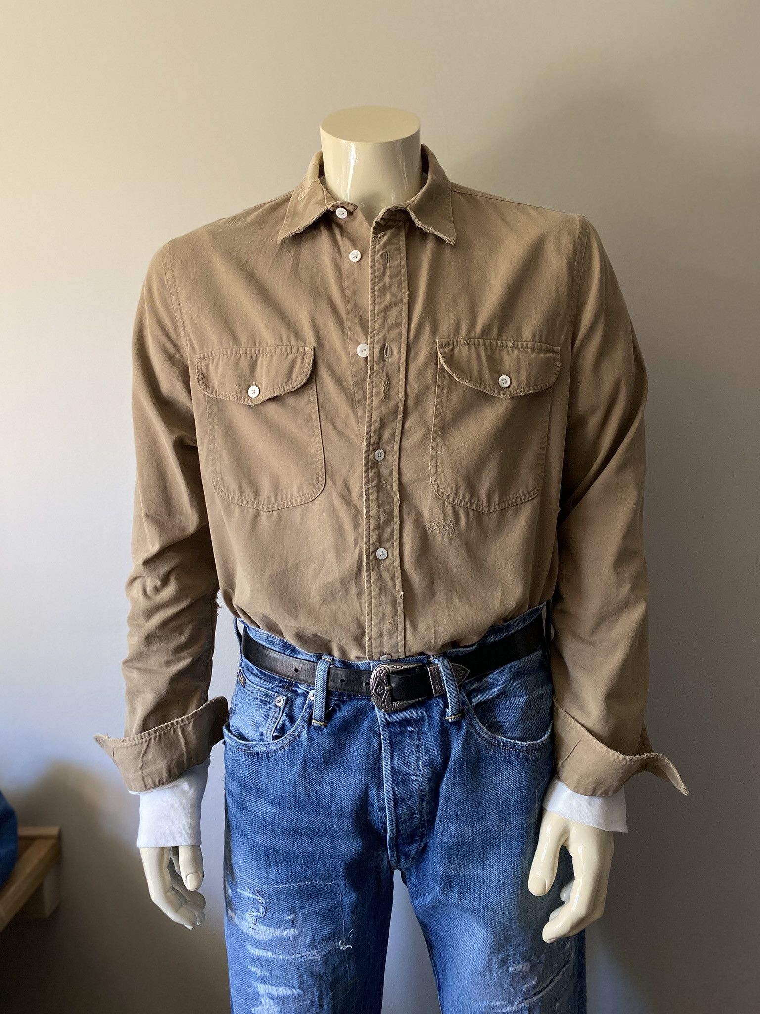 Kapital Repair Work Shirt - Khaki Twill Size US M / EU 48-50 / 2 - 2 Thumbnail