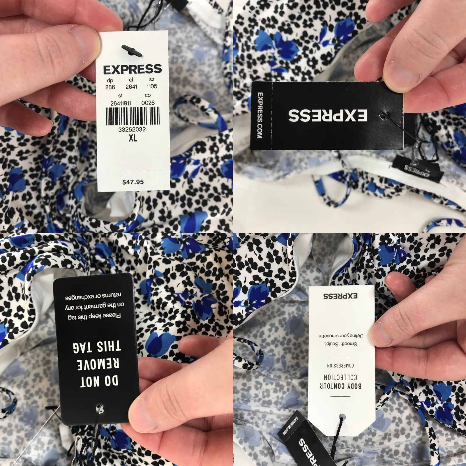 Express Express Body Contour Halter Top XL Blue Black Floral Ruched Sleeveless NWT Size XL / US 12-14 / IT 48-50 - 8 Thumbnail