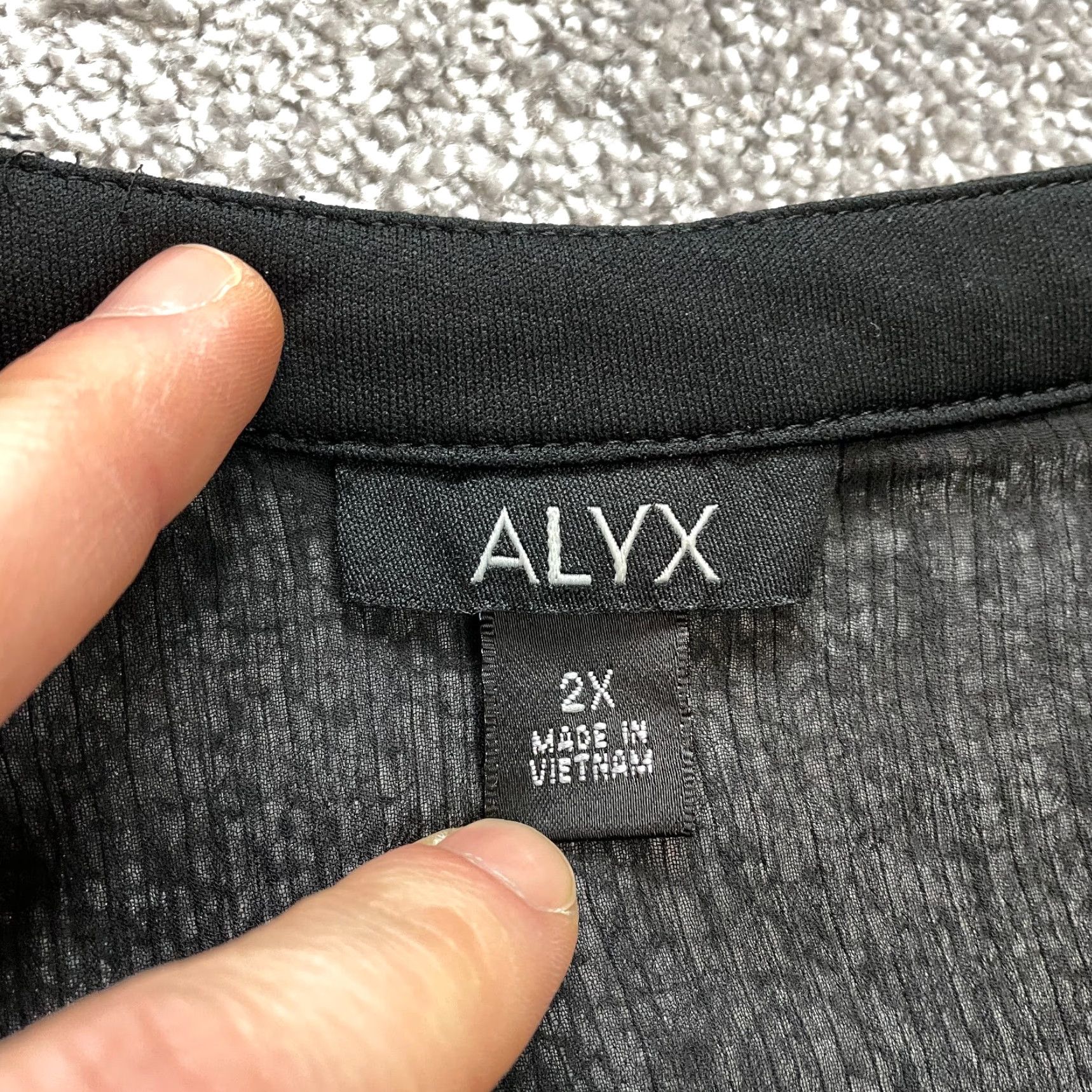 Alyx Alyx Blouse Shirt Womens 2X Black Long Sleeve V Neck Cross Lace Lined Knit Nylon Polyester Tank Top Styling Vintage: No Style: Basic Theme: Peasant Size XXL / US 16-18 / IT 52-54 - 3 Thumbnail
