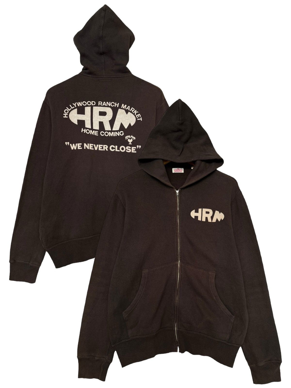 image of Blue Blue Japan Hr Market Zip Up Baggy Boxy Sunfaded Hoodie in Faded Black, Men's (Size Medium)