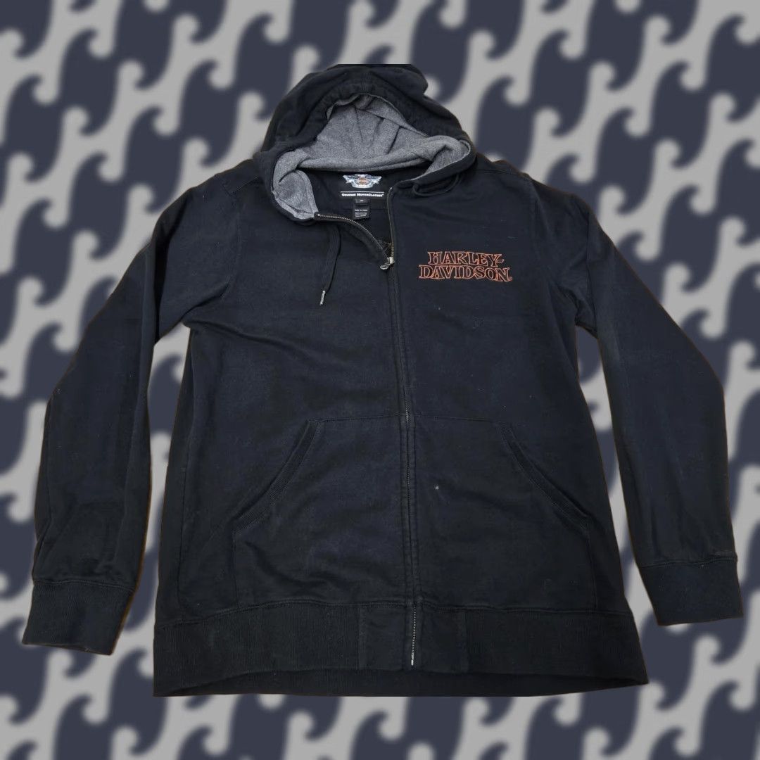 Harley Davidson VINTAGE Harley-Davidson Hoodie Mens M Black Full Zip Embroidered Skull Flames Size US M / EU 48-50 / 2 - 1 Thumbnail