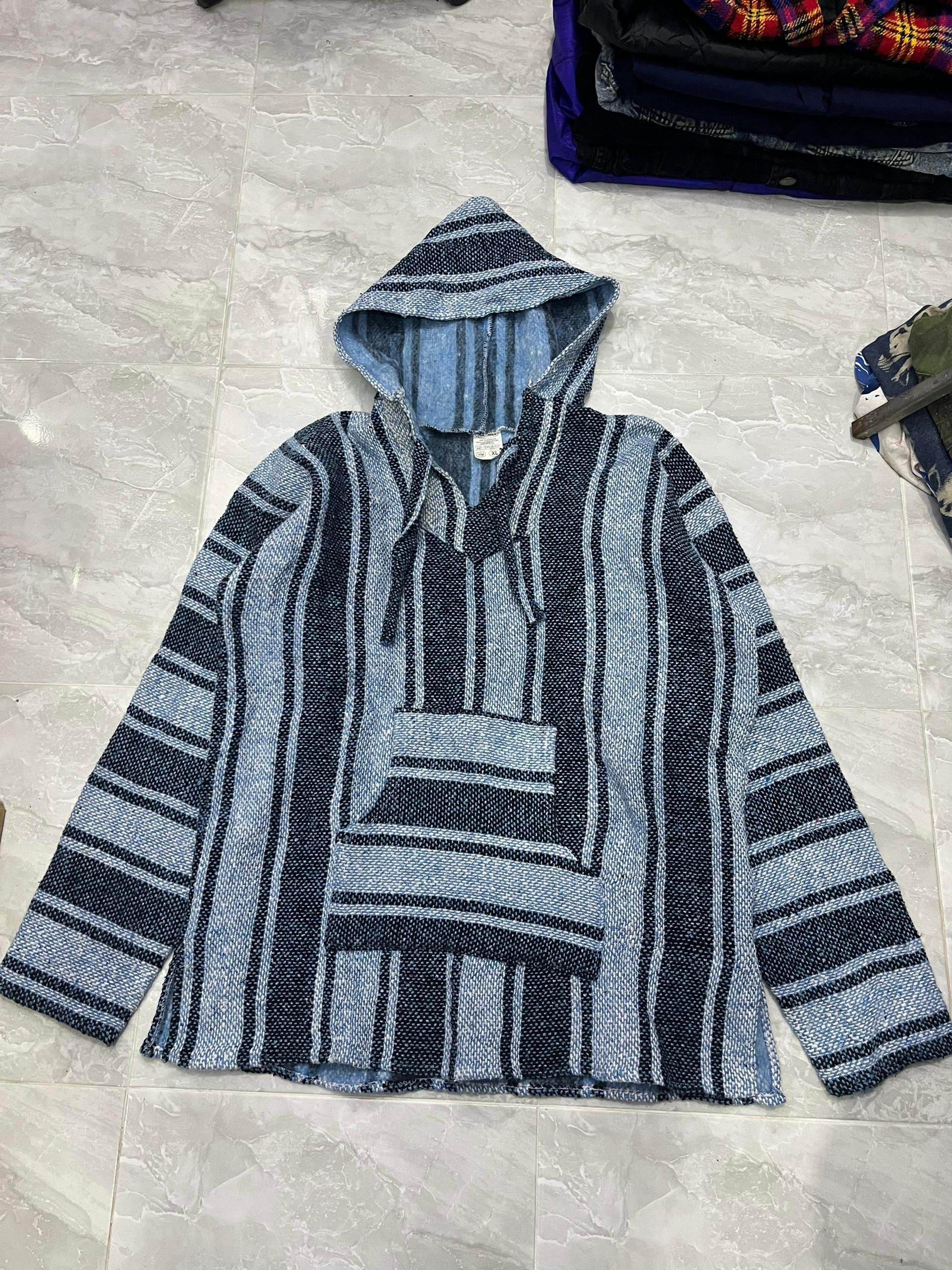 Mexican Threads Vintage Vel-Mex Baja Hoodie Blue Stripe XL Mexico Size US XL / EU 56 / 4 - 10 Thumbnail
