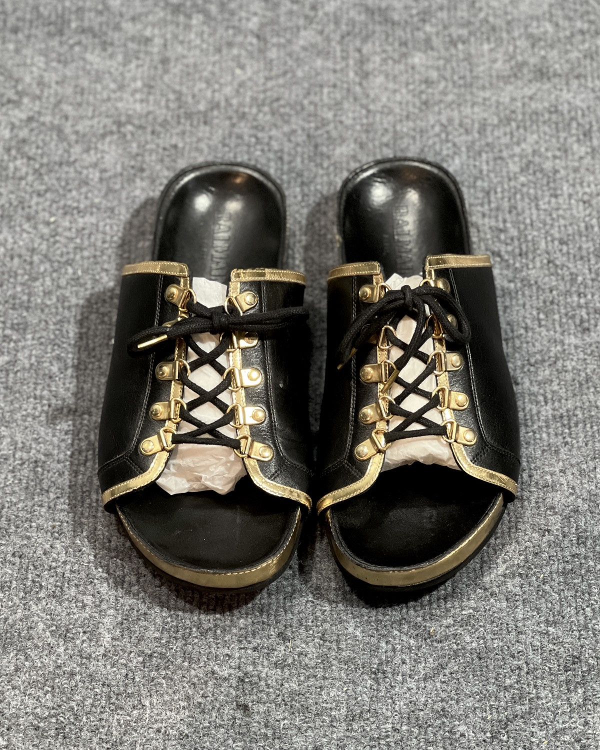 Balmain BALMAIN Two-tone lace-up slide sandals Size US 9 / EU 42 - 3 Thumbnail