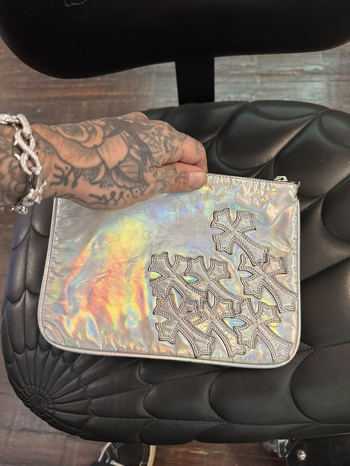Chrome Hearts Chrome Hearts METALLIC ACID LEATHER CROSS PATCH WALLET BAG Size ONE SIZE - 1 Thumbnail
