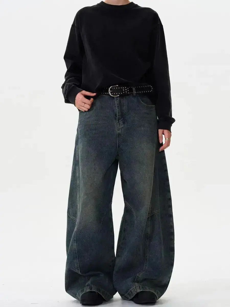 Japanese Brand Vintage deconstructed washed scimitar baggy wide leg jeans Size US 33 - 3 Thumbnail