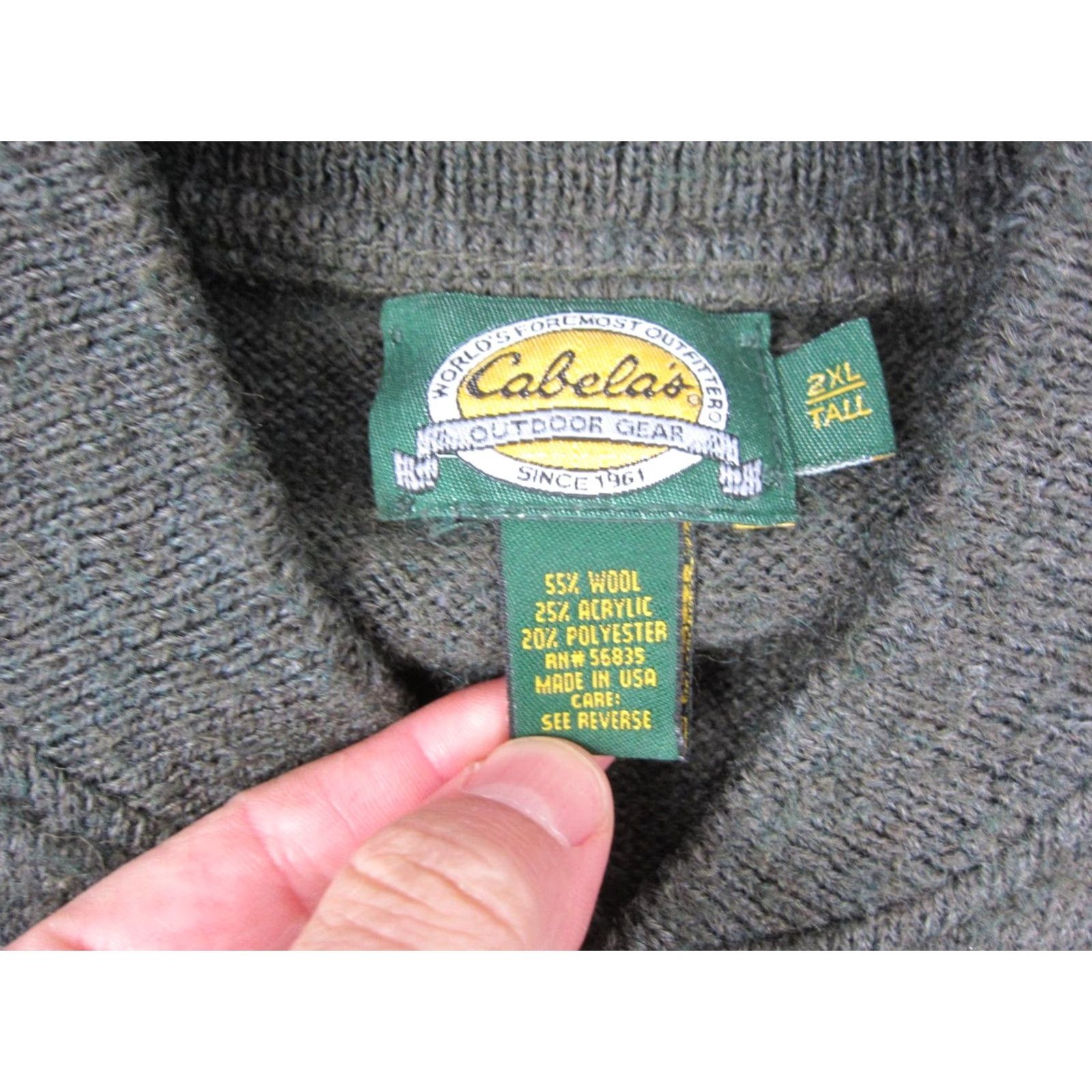Vintage VINTAGE Cabela's Sweater Mens 2XL 2XLT 2XL Tall Green Henley Wool Crew Neck Elbow Patch Made in USA Shirt Size US XXL / EU 58 / 5 - 4 Thumbnail