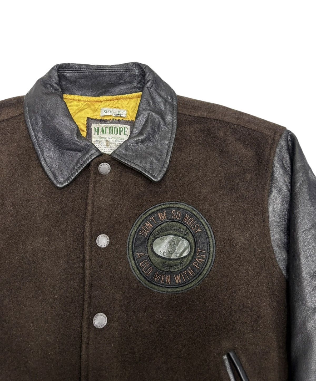 Japanese Brand Vintage Don’t Be So Noisy MacHope Leather Varsity Jacket Size US L / EU 52-54 / 3 - 12 Thumbnail